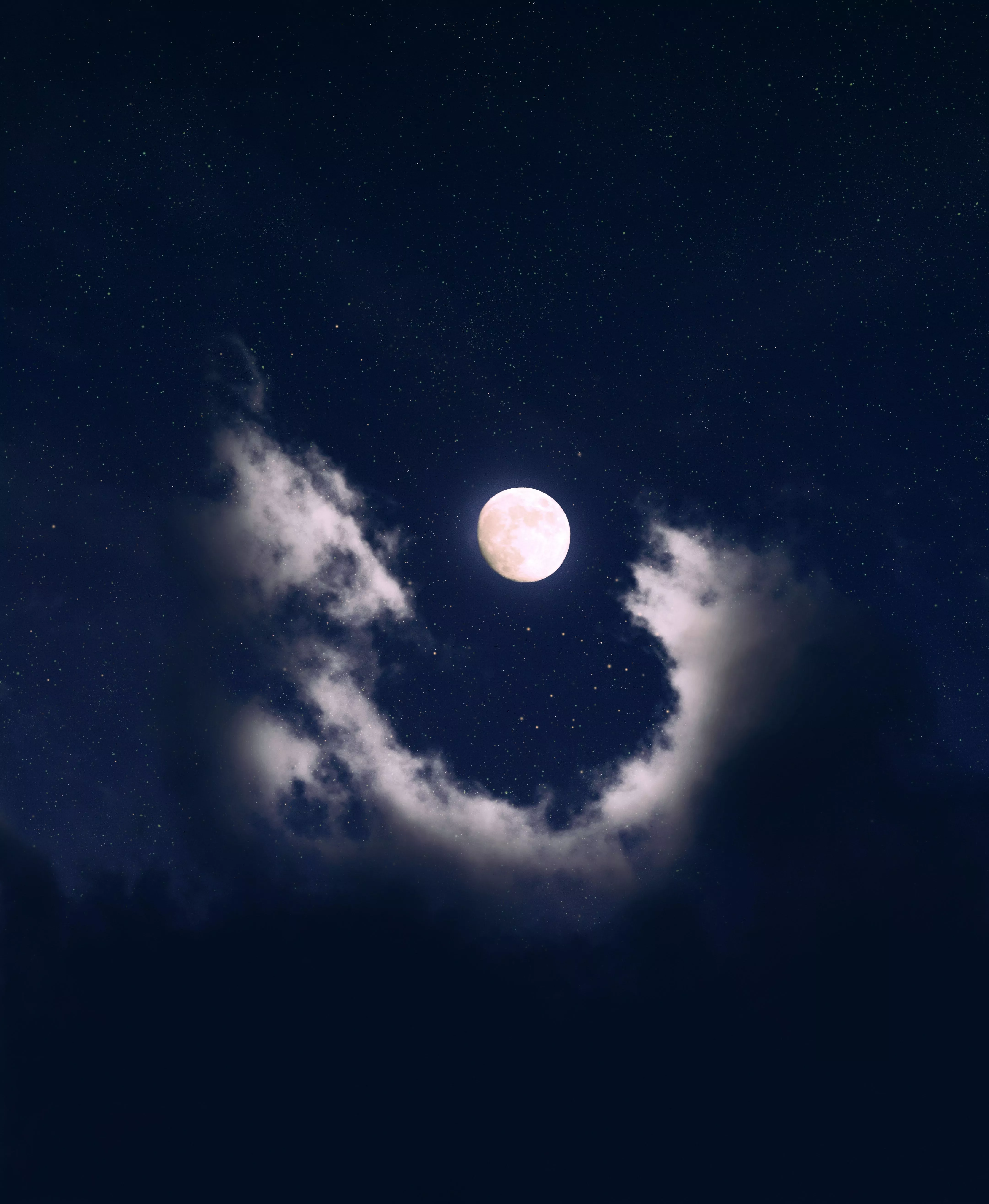 Full moon Wallpaper 4K, Clouds, Night