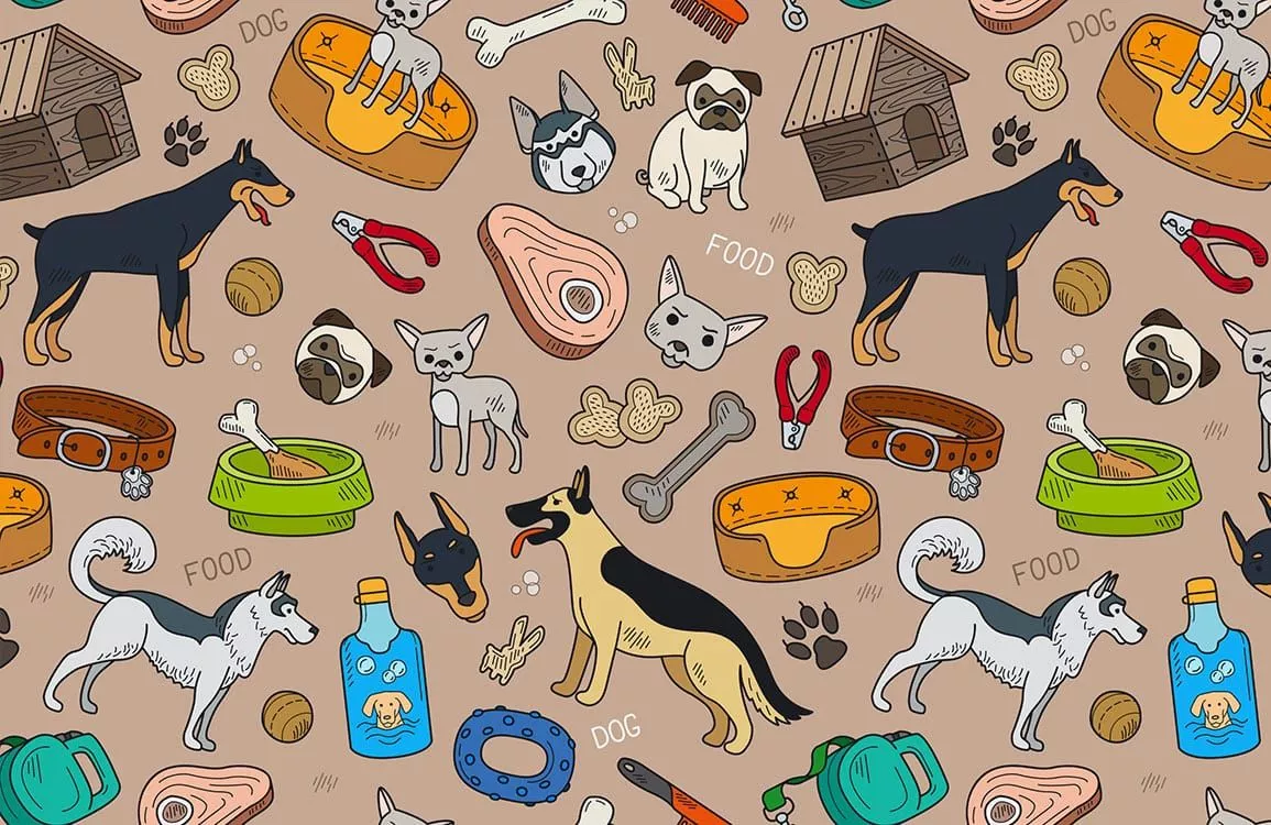 Playful Dog Themed Mural Wallpaper