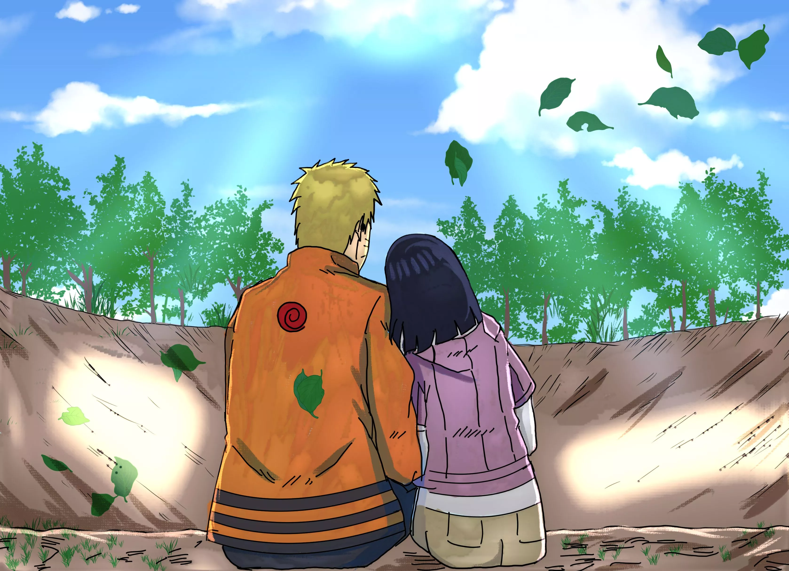 Naruto with Hinata Digital Wallpaper