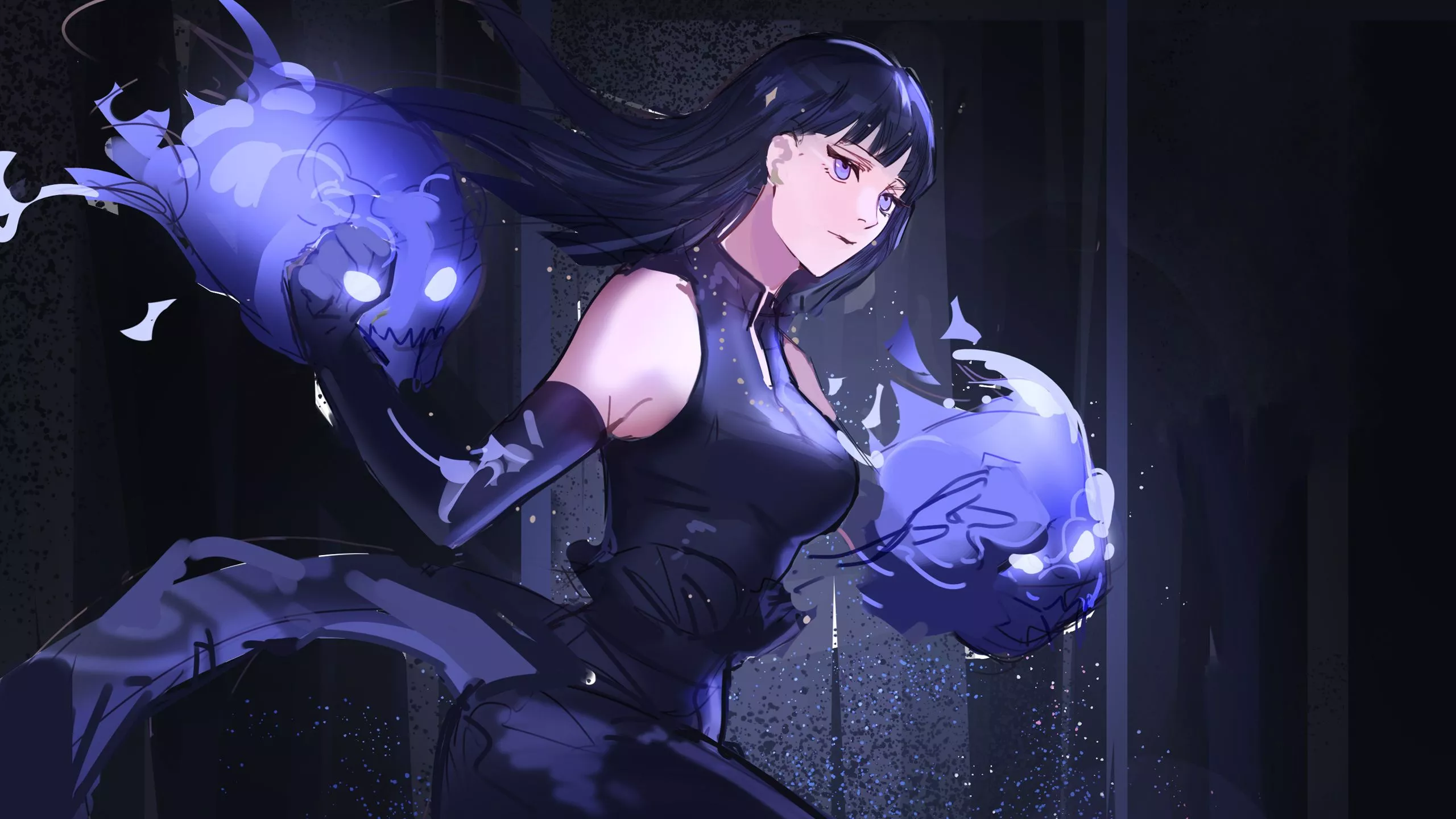 Blue Eyes Hinata Hyuga Dark Background