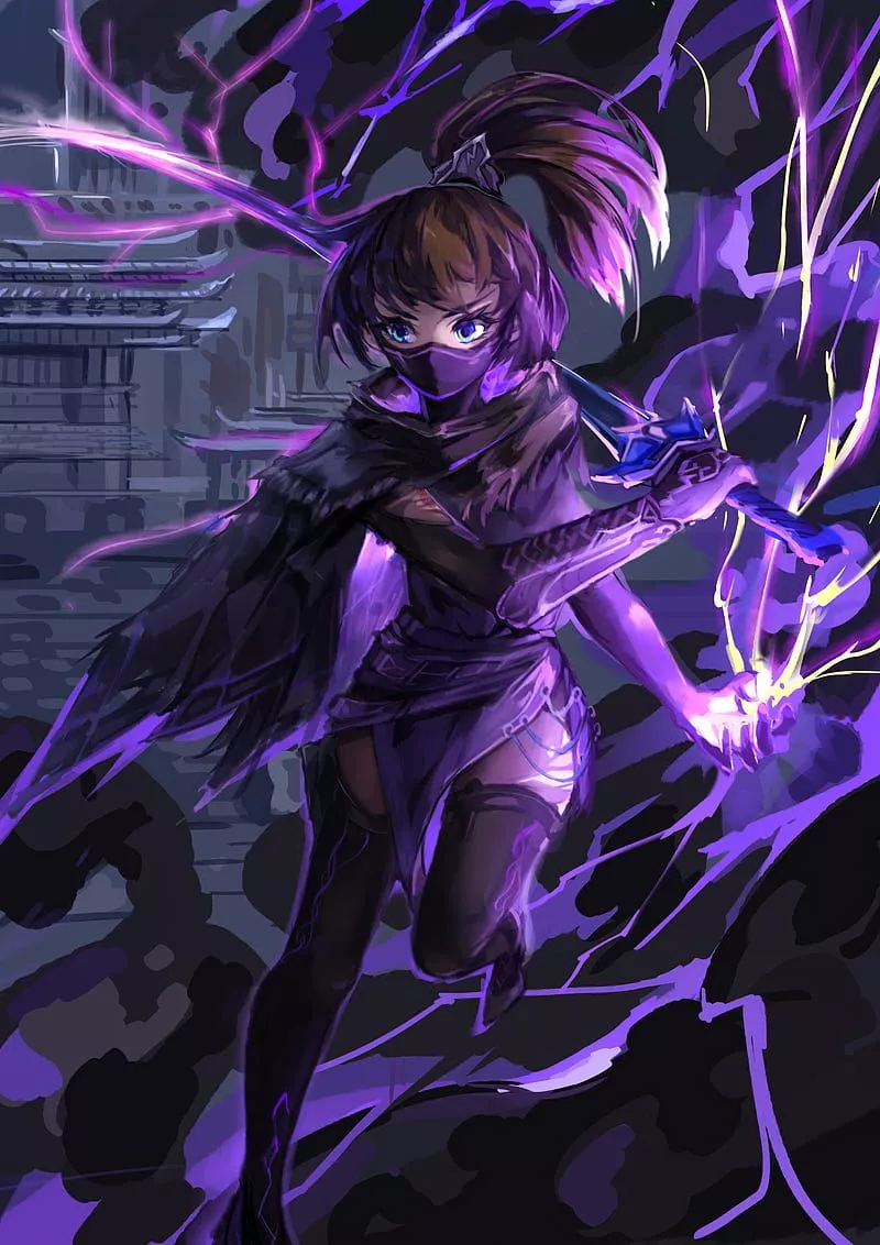 Girl, mask, warrior, ninja, anime, art, purple, HD phone wallpaper