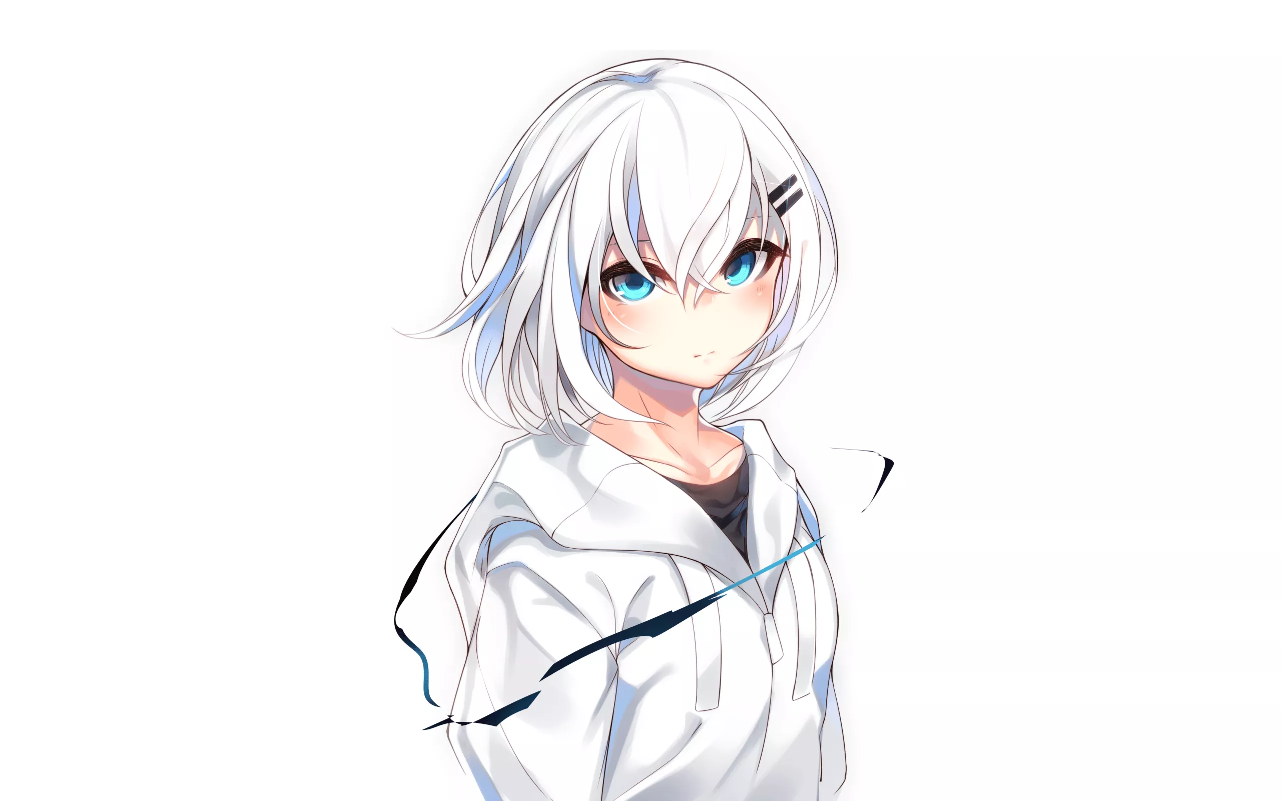 Haired Anime Girl in Hoodie HD Wallpaper