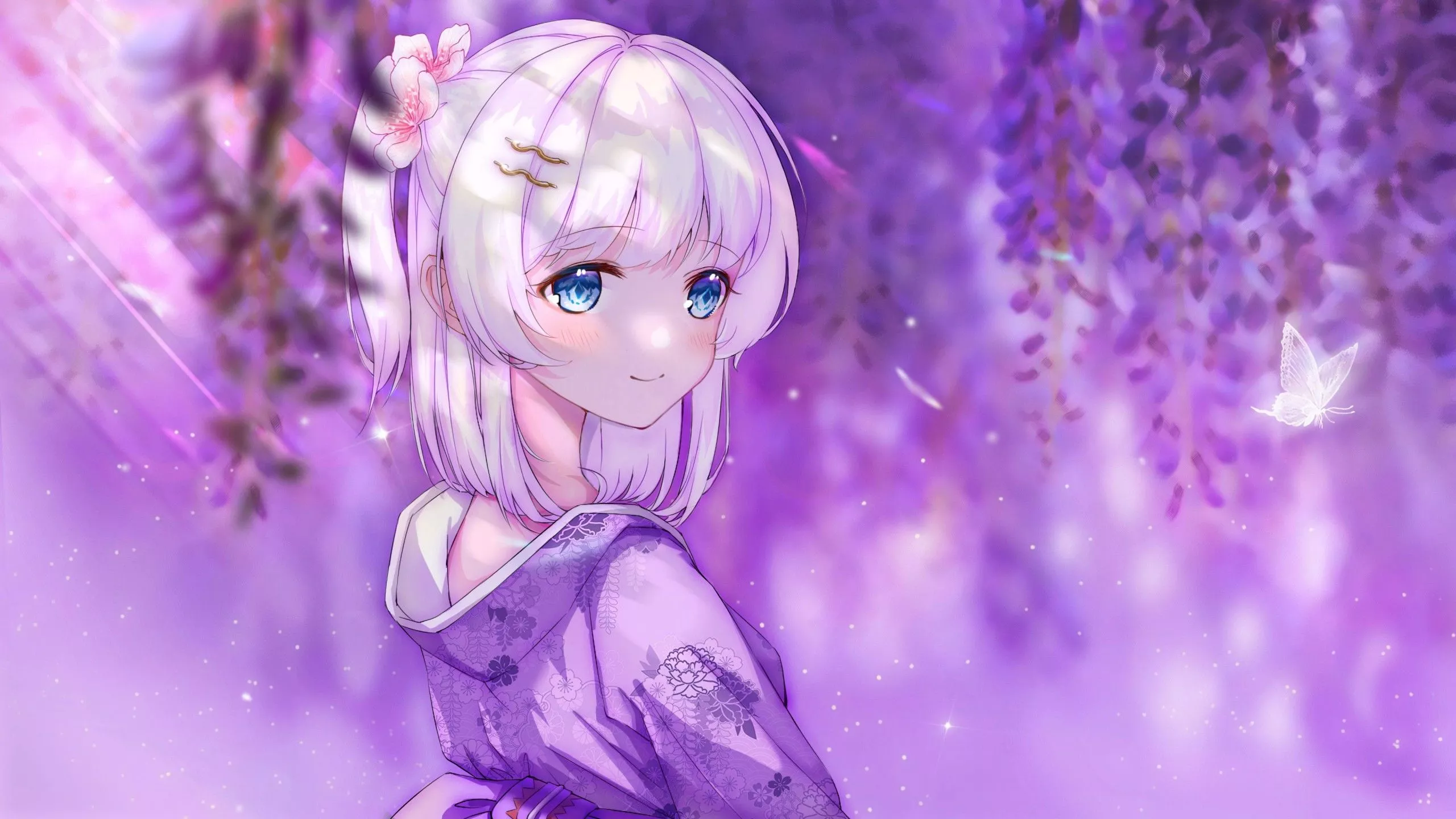 Purple Background 4K HD Anime Girl