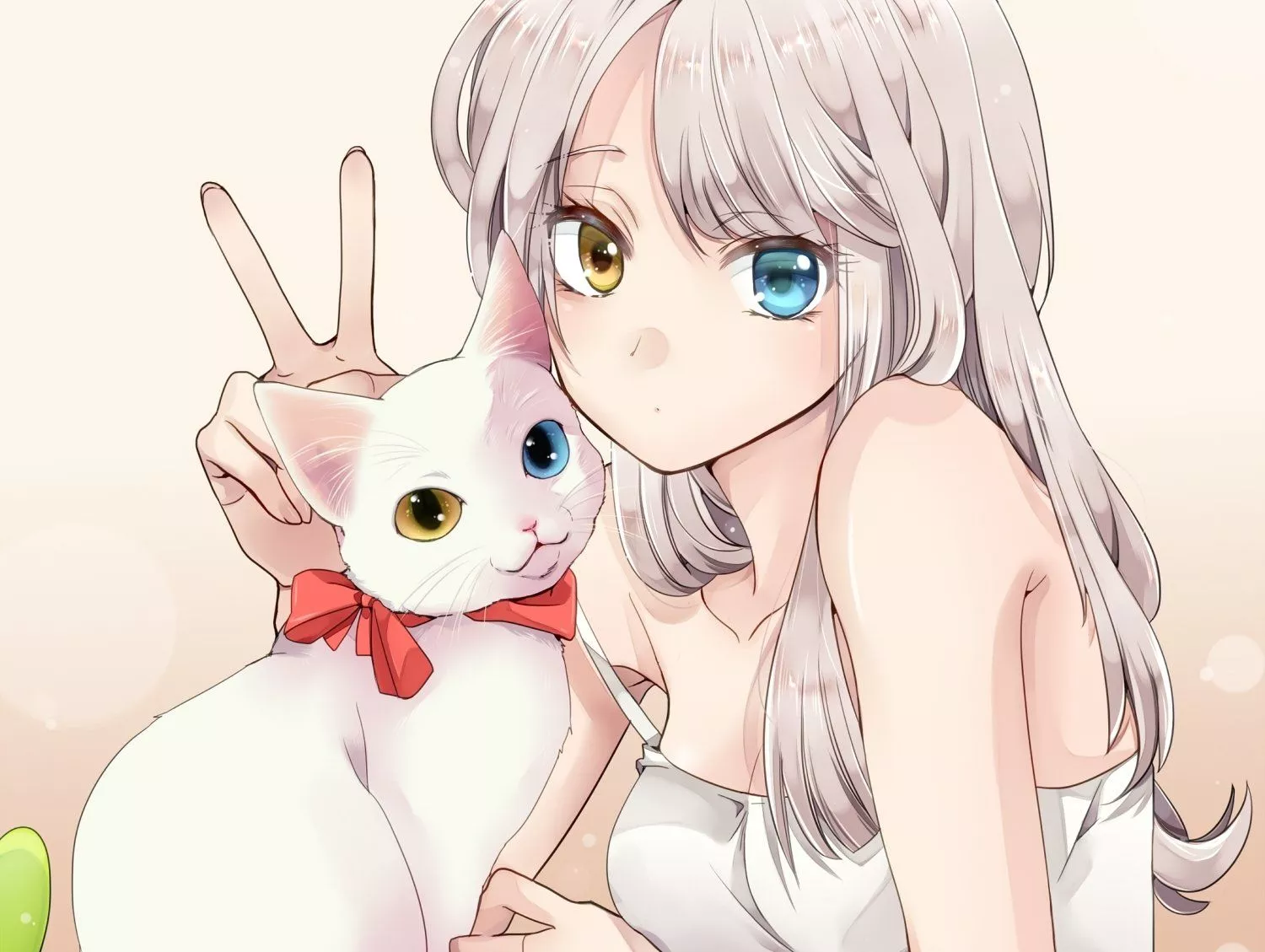 Anime Girl and Cat with Heterochromia