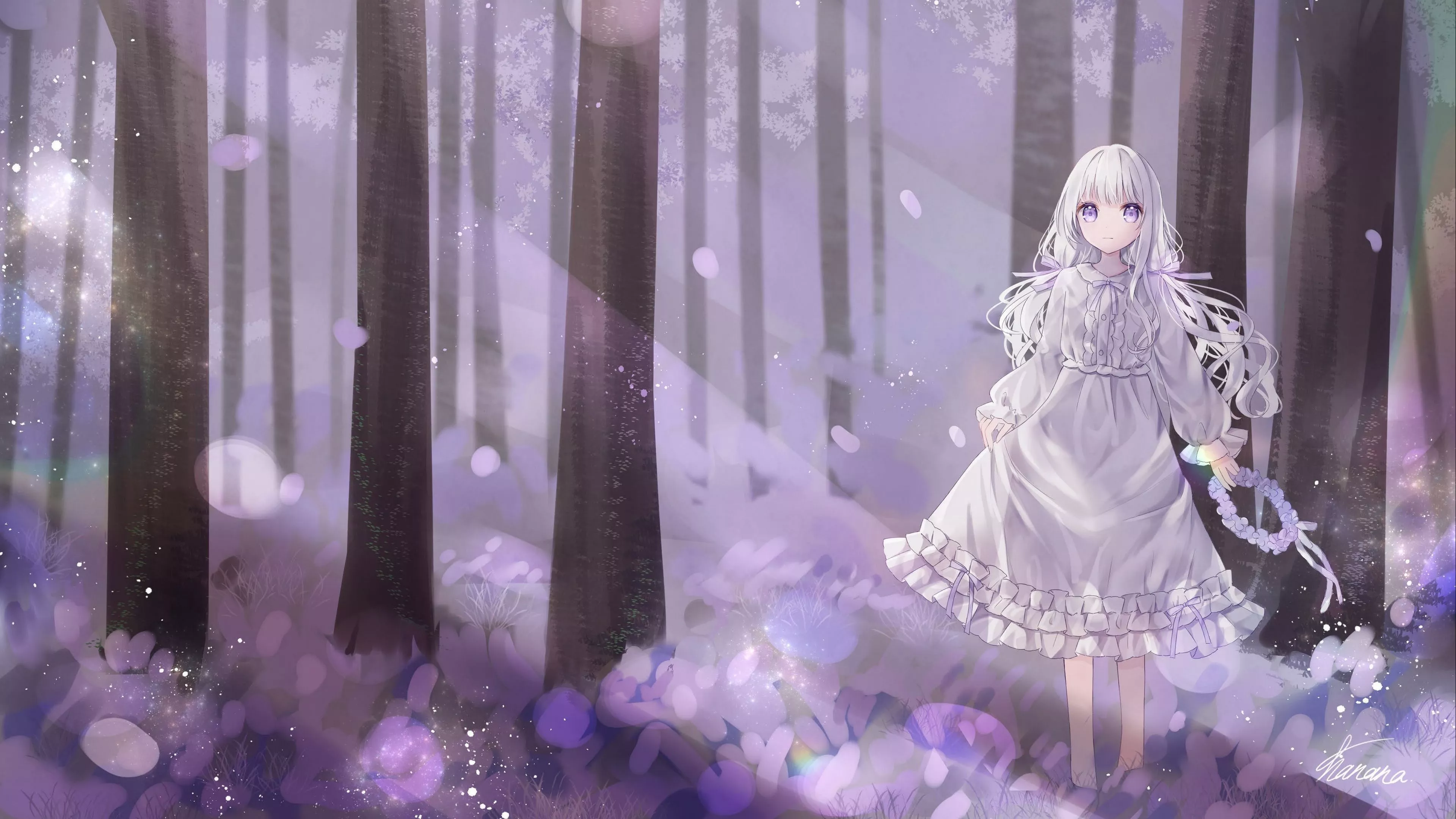 Light Purple Eyes White Hair Anime Girl