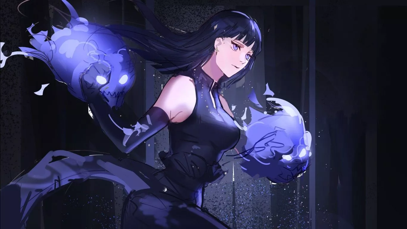 Blue Eyes Hinata Hyuga Dark Background