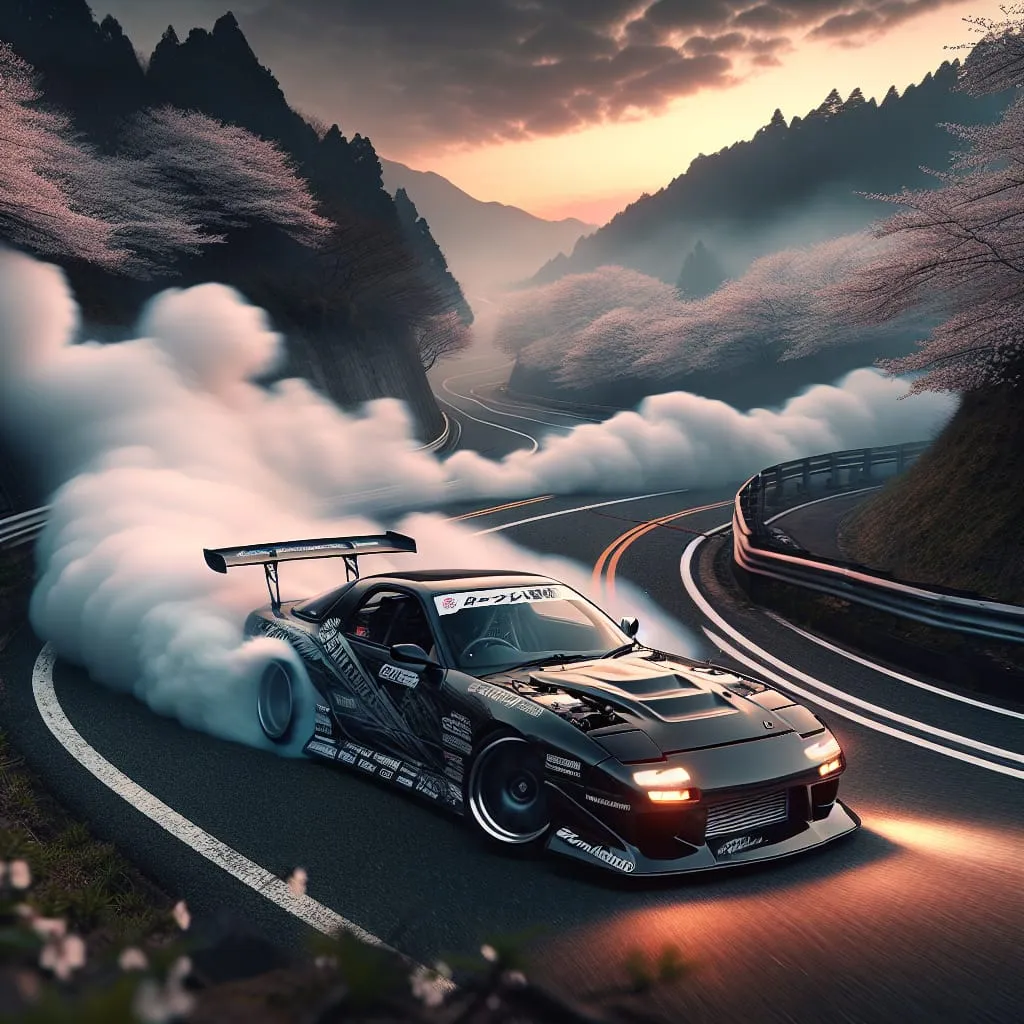 Mazda RX7 drift car goes full angle