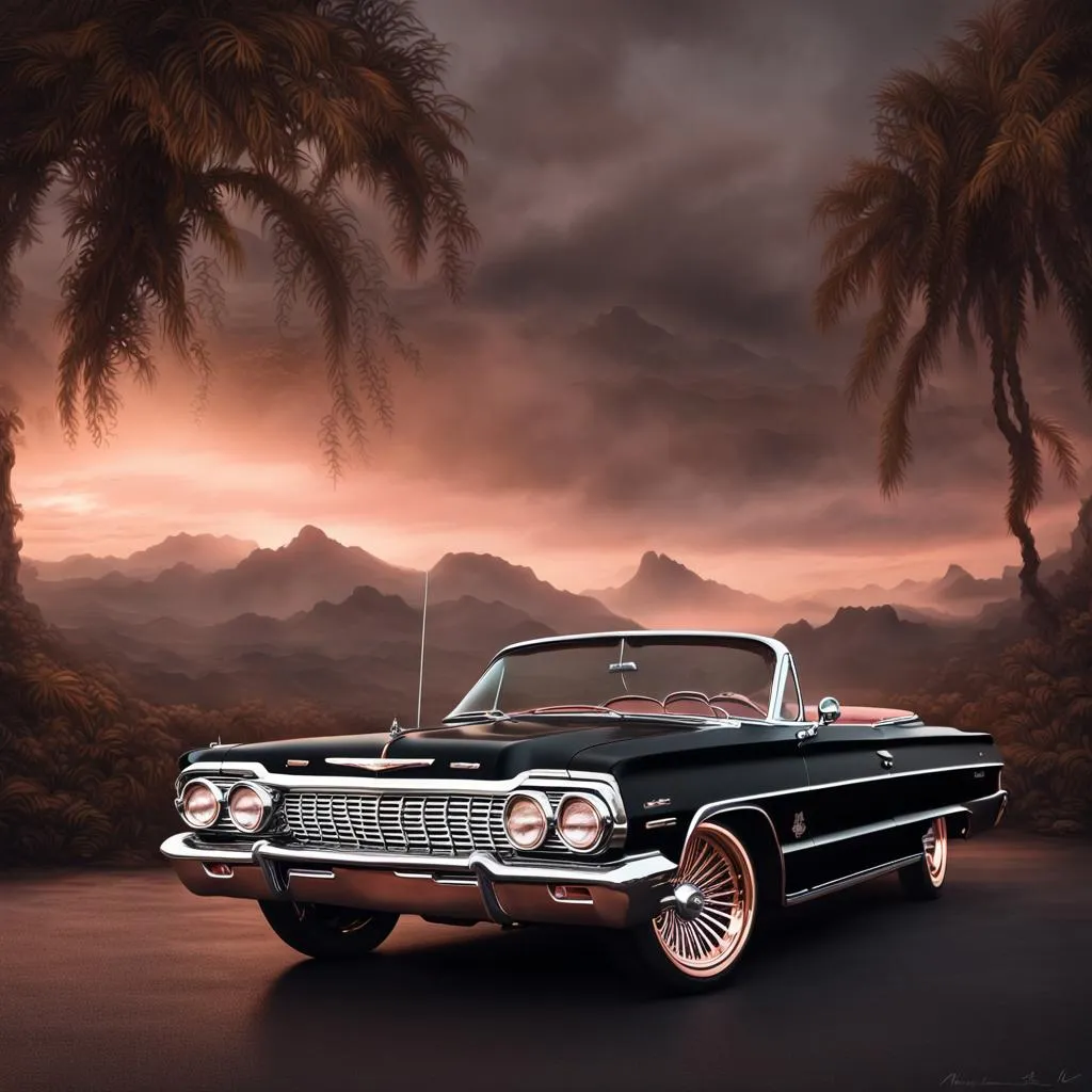 A black matte and rose gold 1964 Chevy