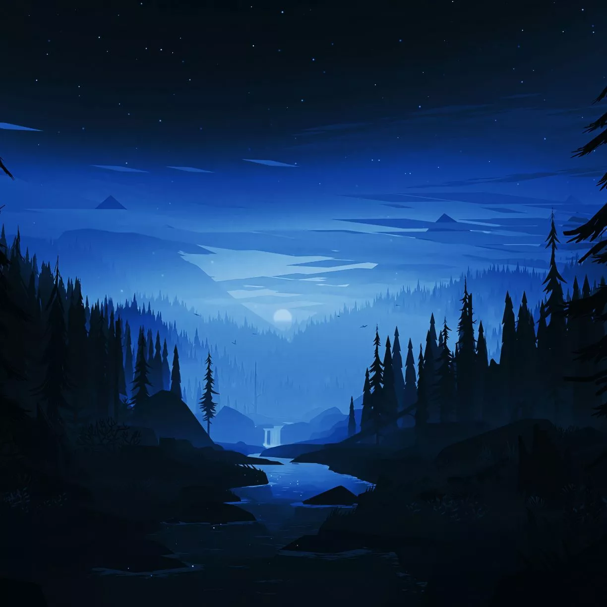 river, forest, minimal, art