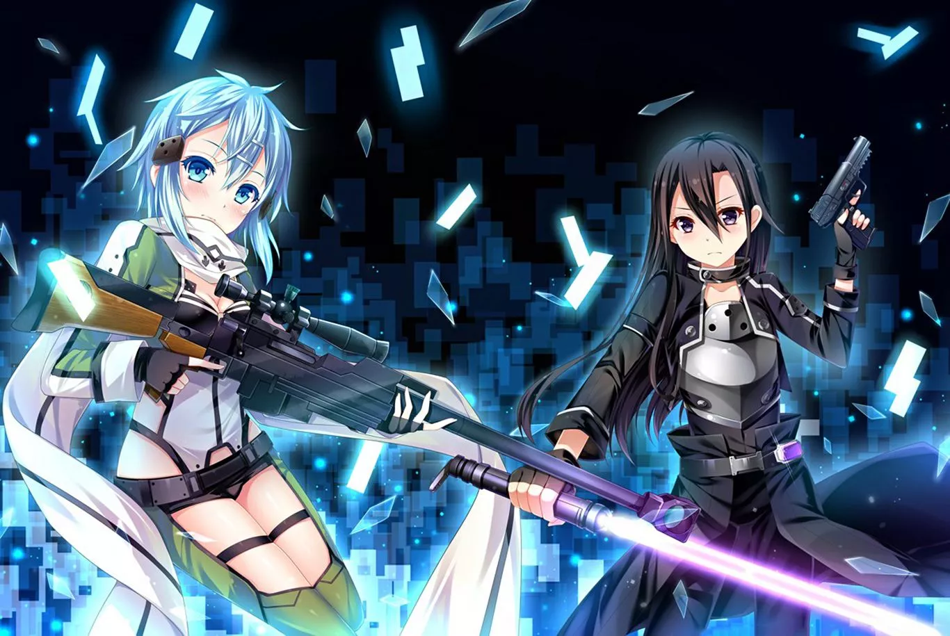 HD Wallpaper: Sinon & Kirito from Sword