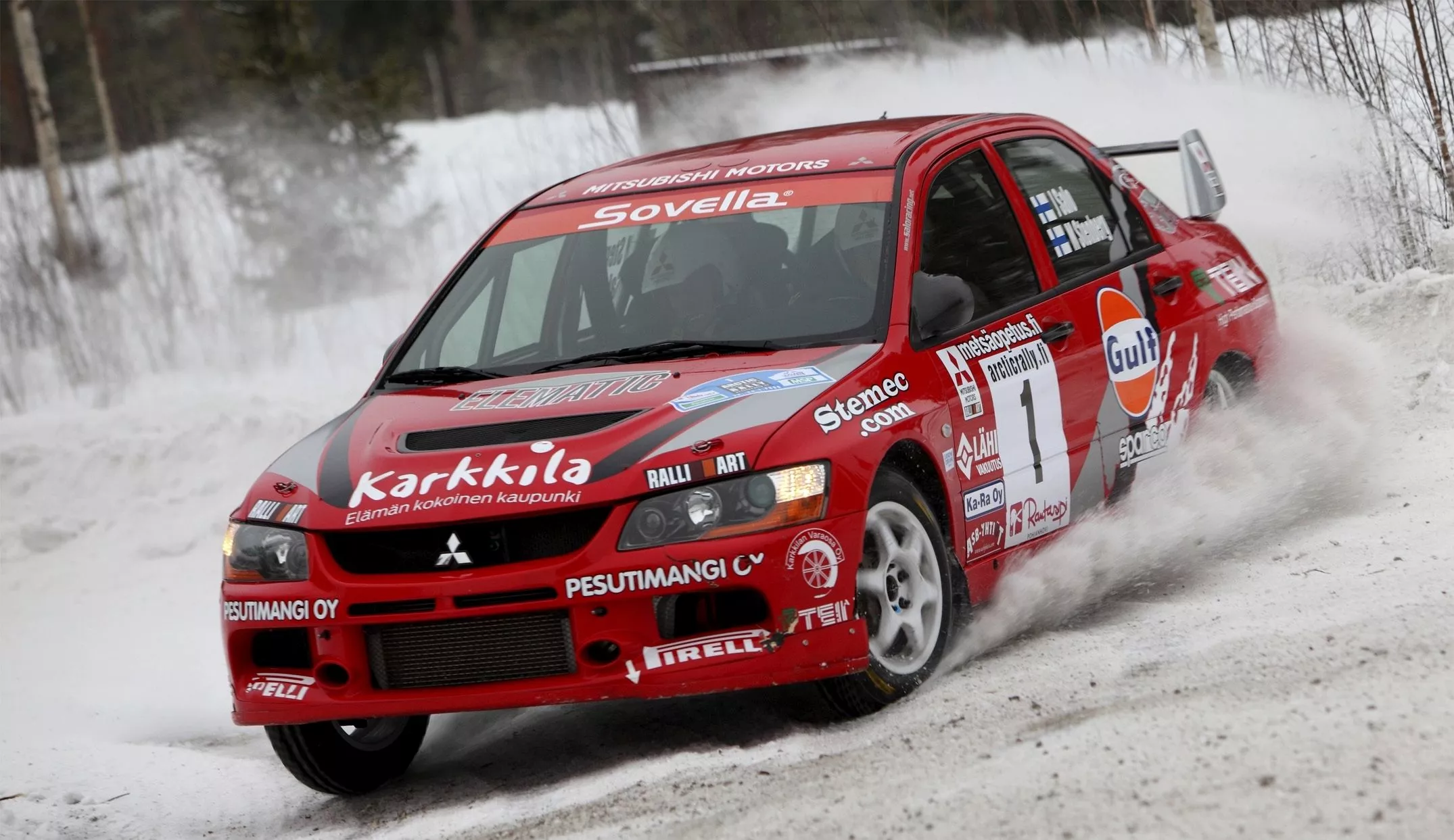 Wallpaper Red, Snow, Race, Mitsubishi