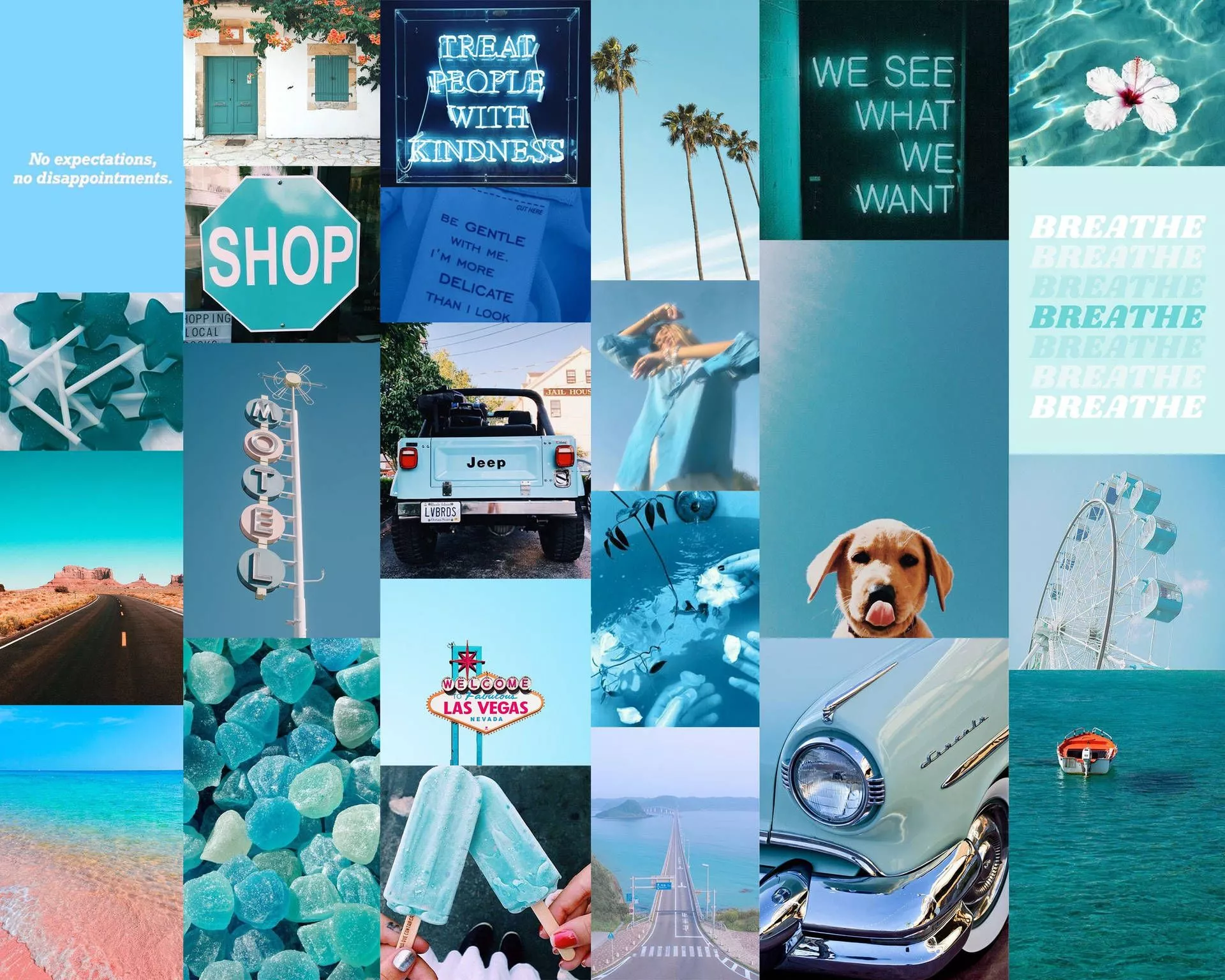 A Collage Of Blue Picture With A Car