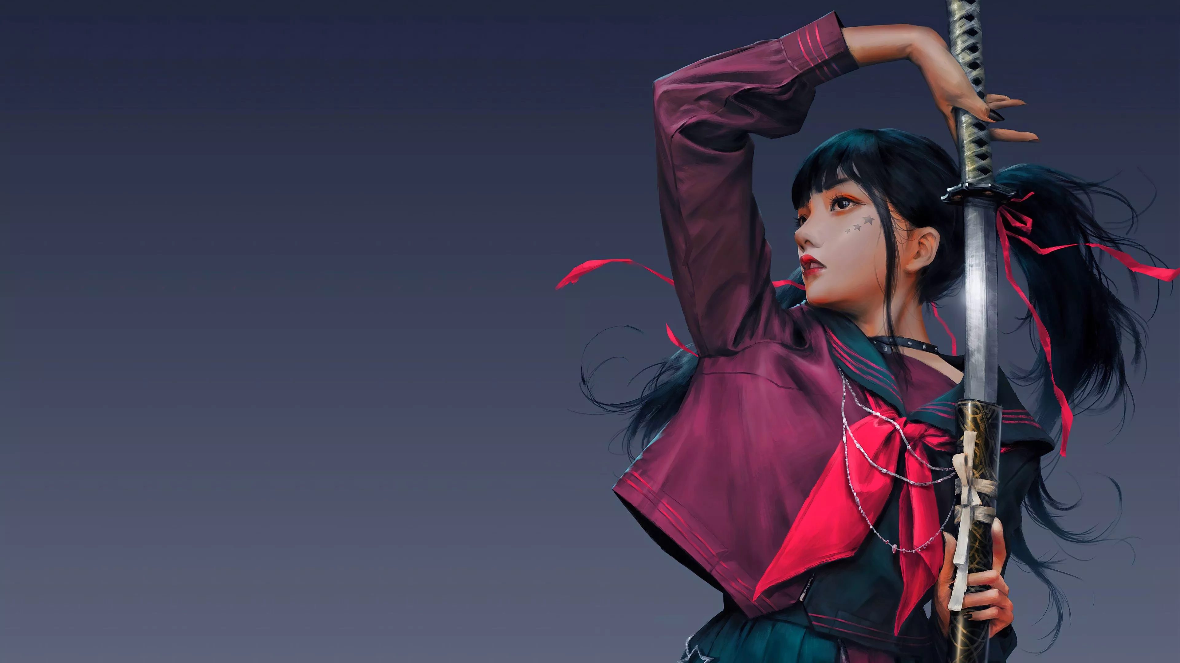 Download Katana Anime Girl Simple 4k