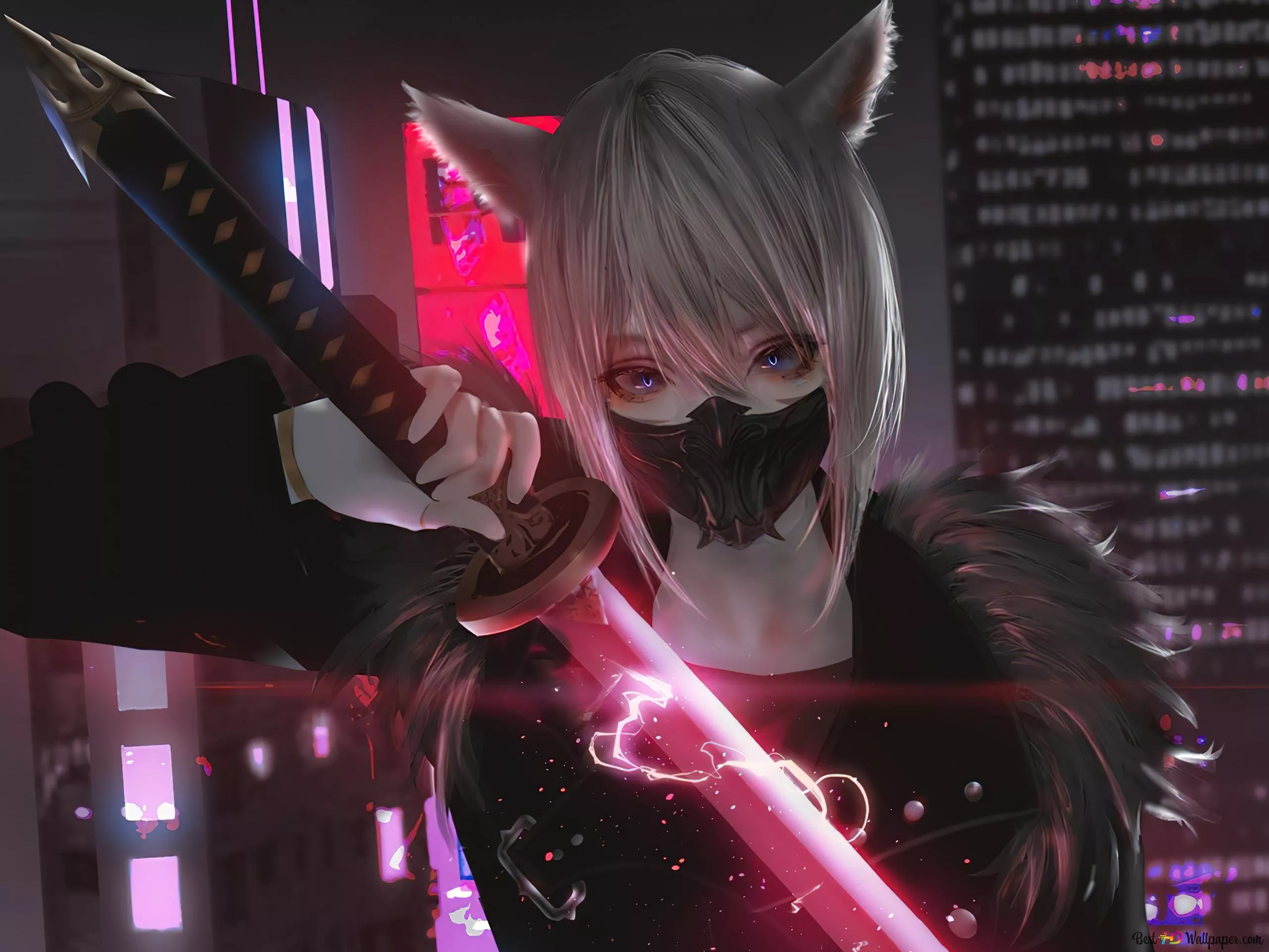 Anime Warrior Girl Using Katana Sword