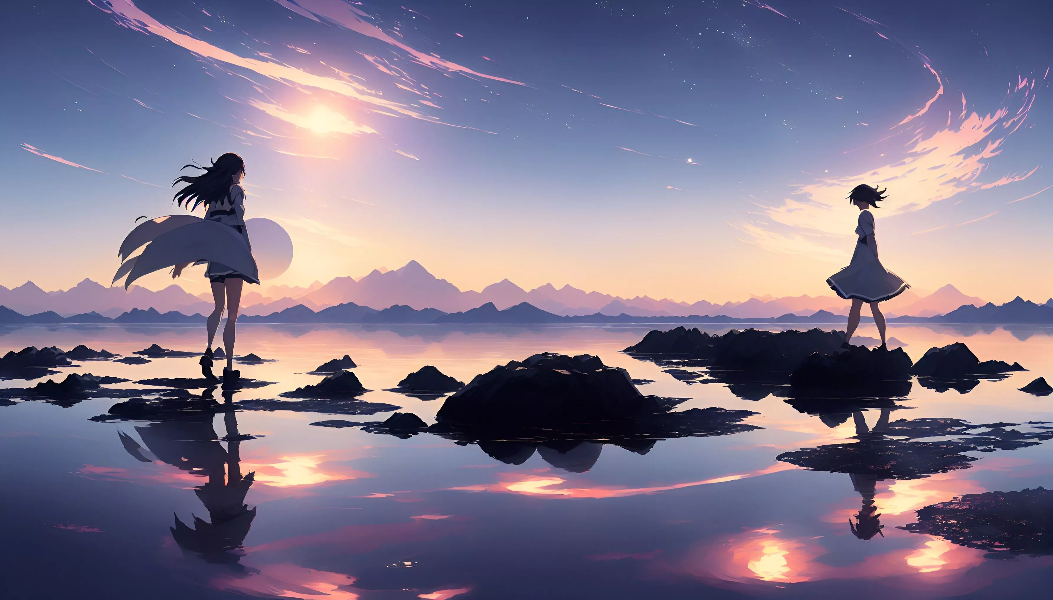 Anime Girl walking on Water HD AI Art Wallpaper, HD Anime 4K Wallpaper, Image and Background
