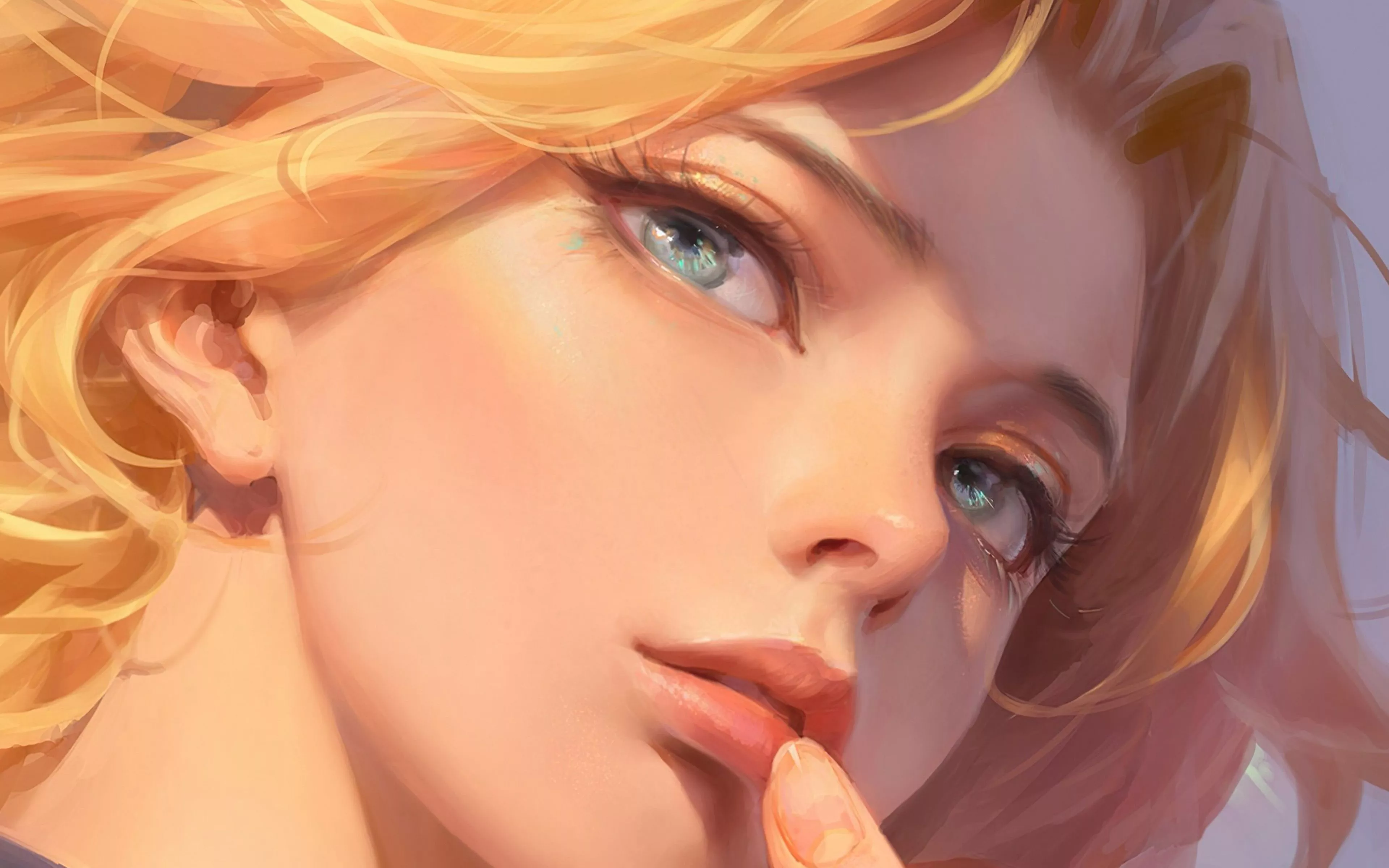 desktop, laptop. art girl face blonde