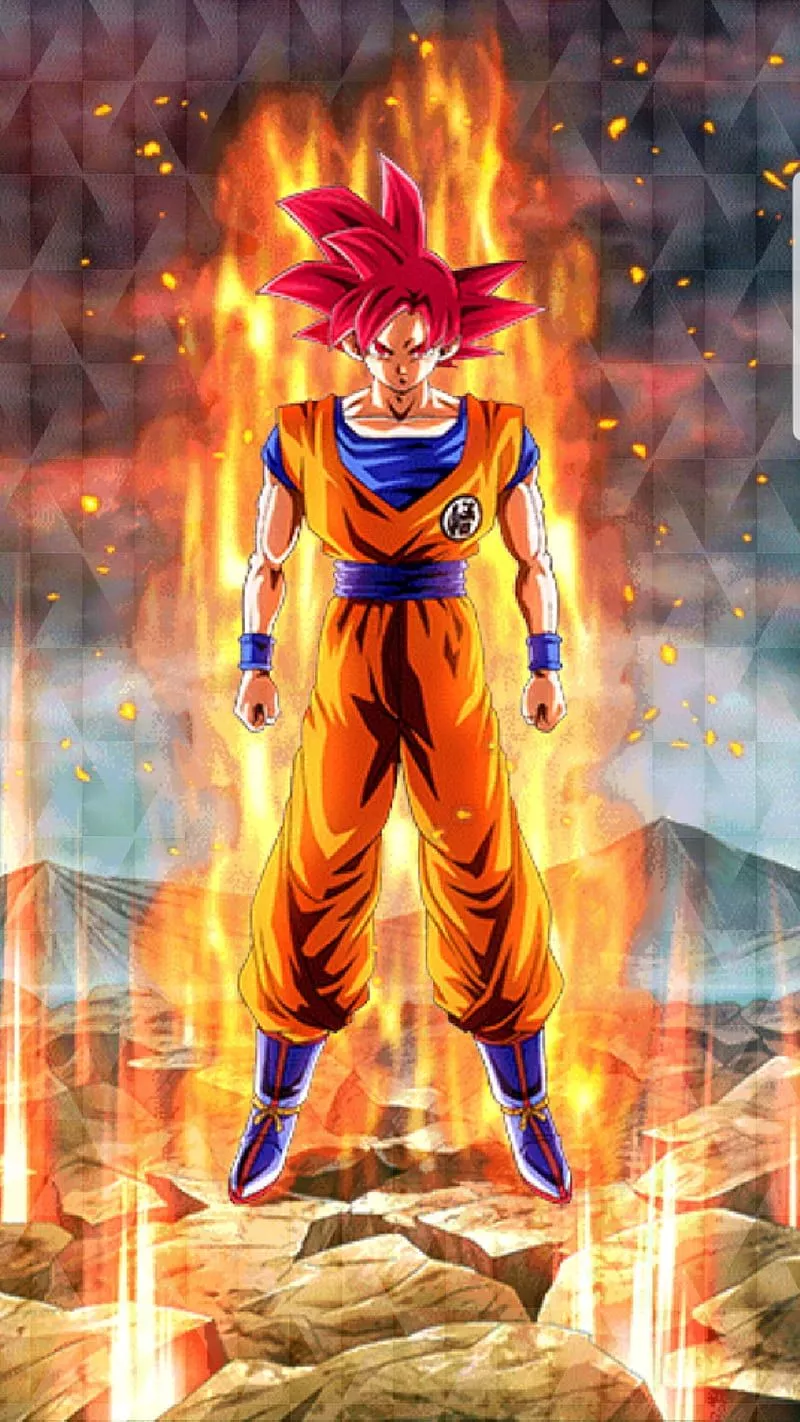 God Goku, dragonball, dragonballz, dokkan, god, goku, super, anime, red, HD phone wallpaper