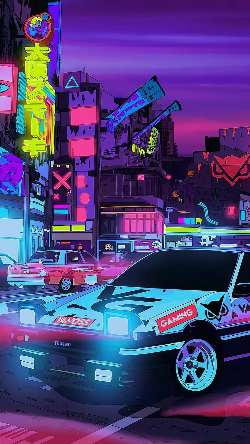 Cyberpunk Car Neon, auto, auto de