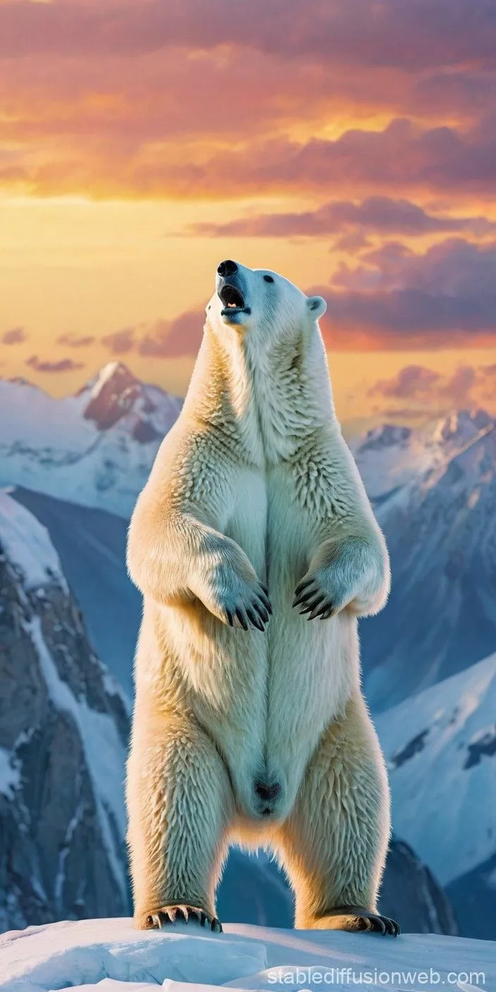 polar bear roaring and standing on it s