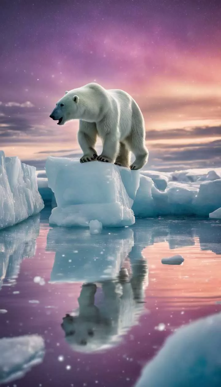 A majestic polar bear leaping between