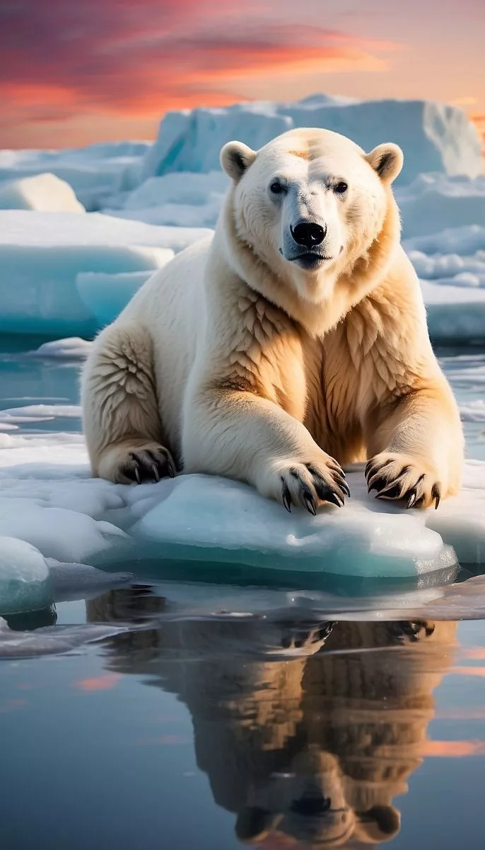 Polar Bear laying on ice in the water