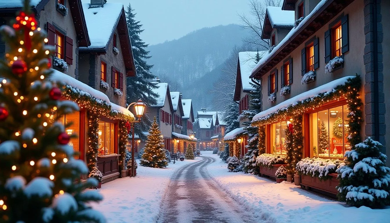 Cozy European Town Center Christmas Scene. Stable Diffusion Online