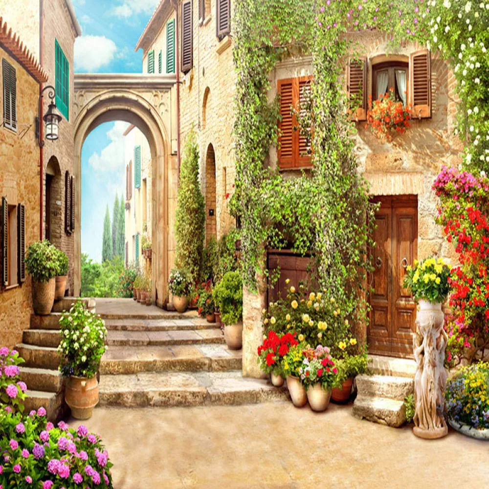 3D Wallpaper European Town Street