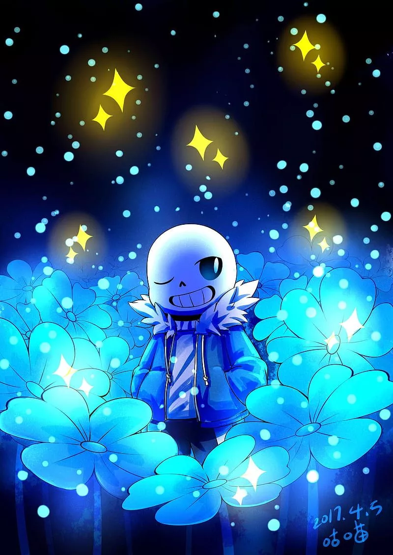 Sans, undertale, wink, stars, smiling