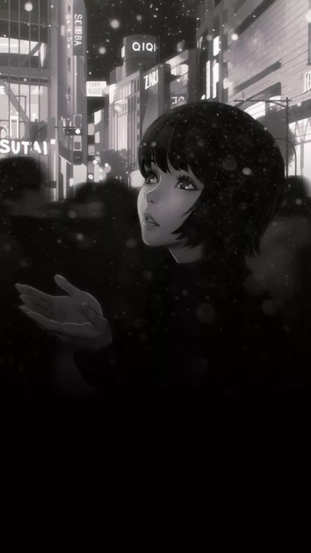 Anime girl wallpaper black and white