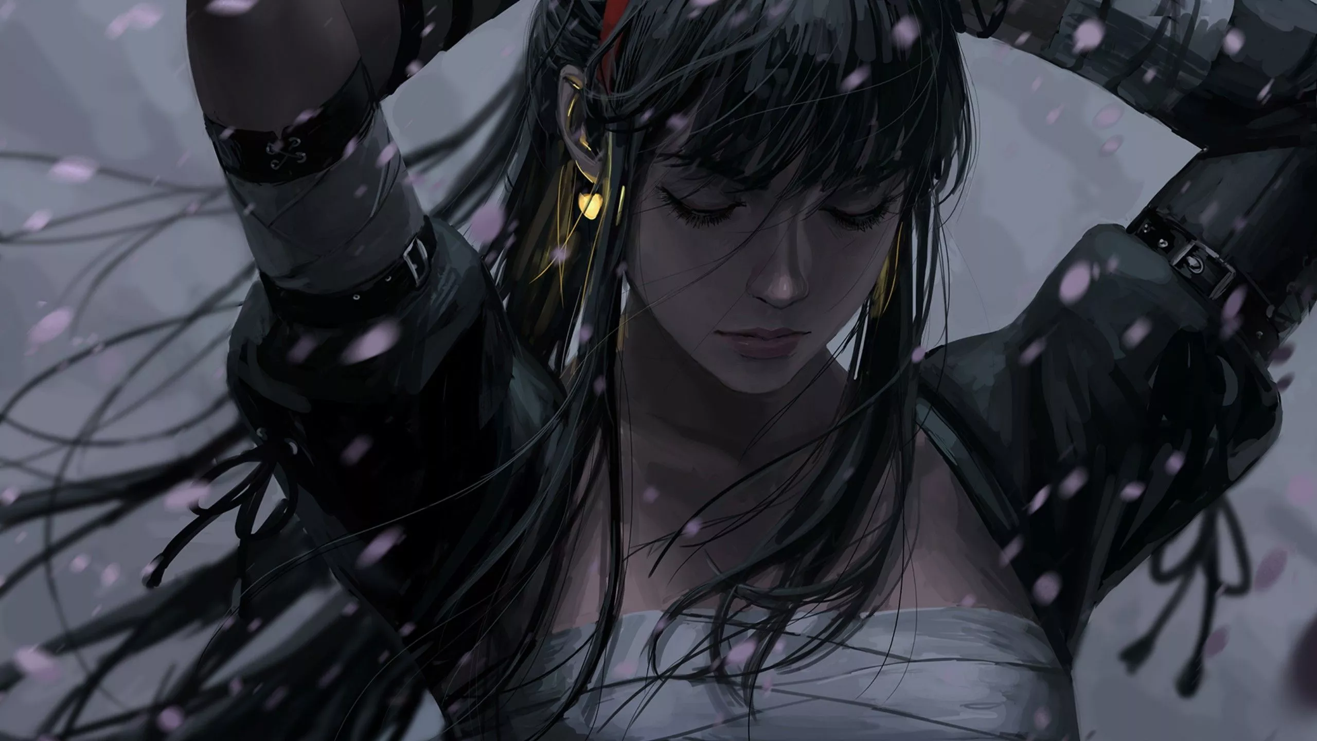 Black Hair Anime Girl With White Dress