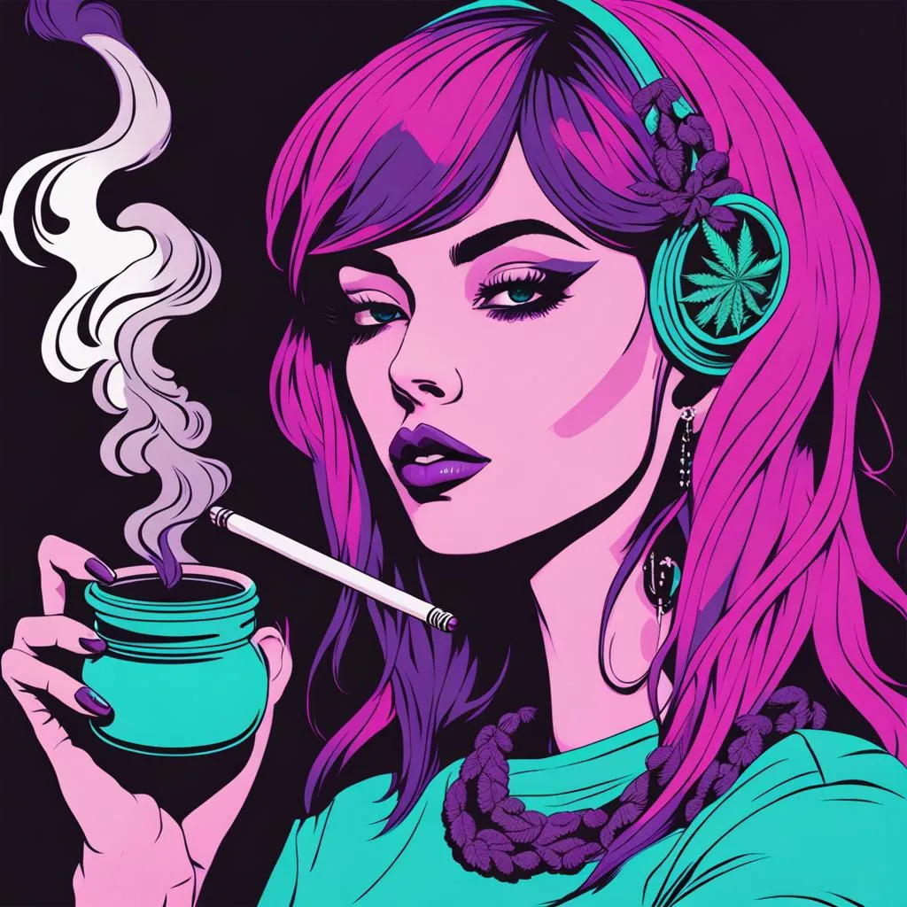 pot headshop girl pink purple cyan