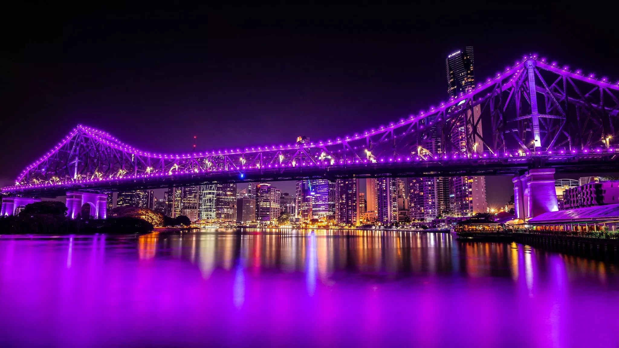 Wallpaper bridge, river, building, home