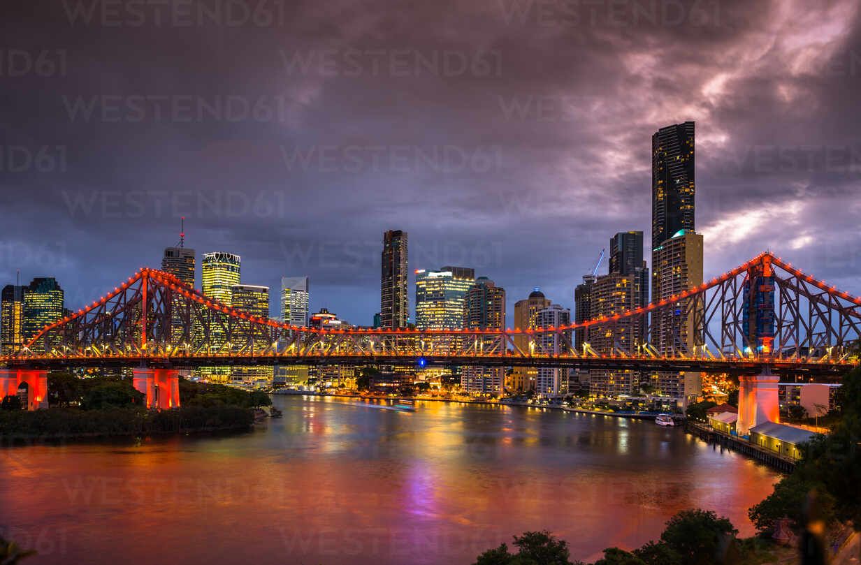 Story Bridge lit up after dark