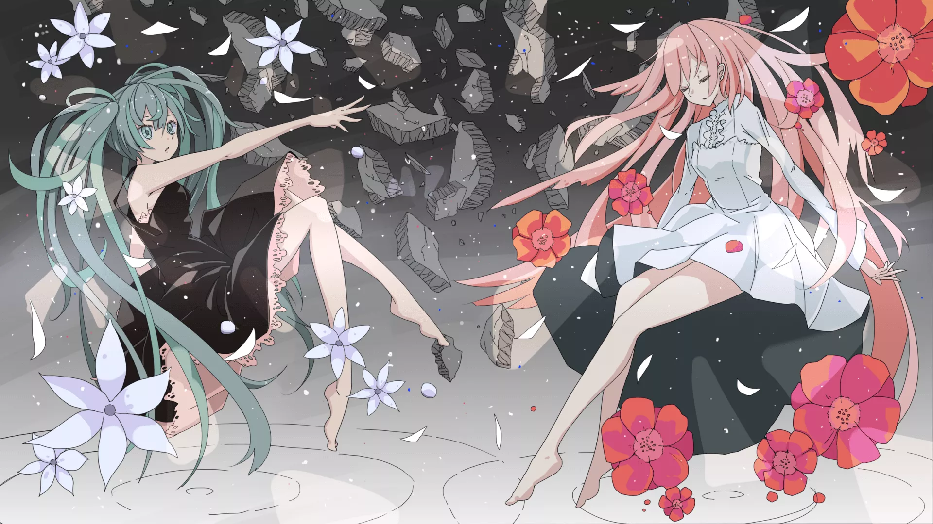 HD Wallpaper of Luka and Miku in Floral