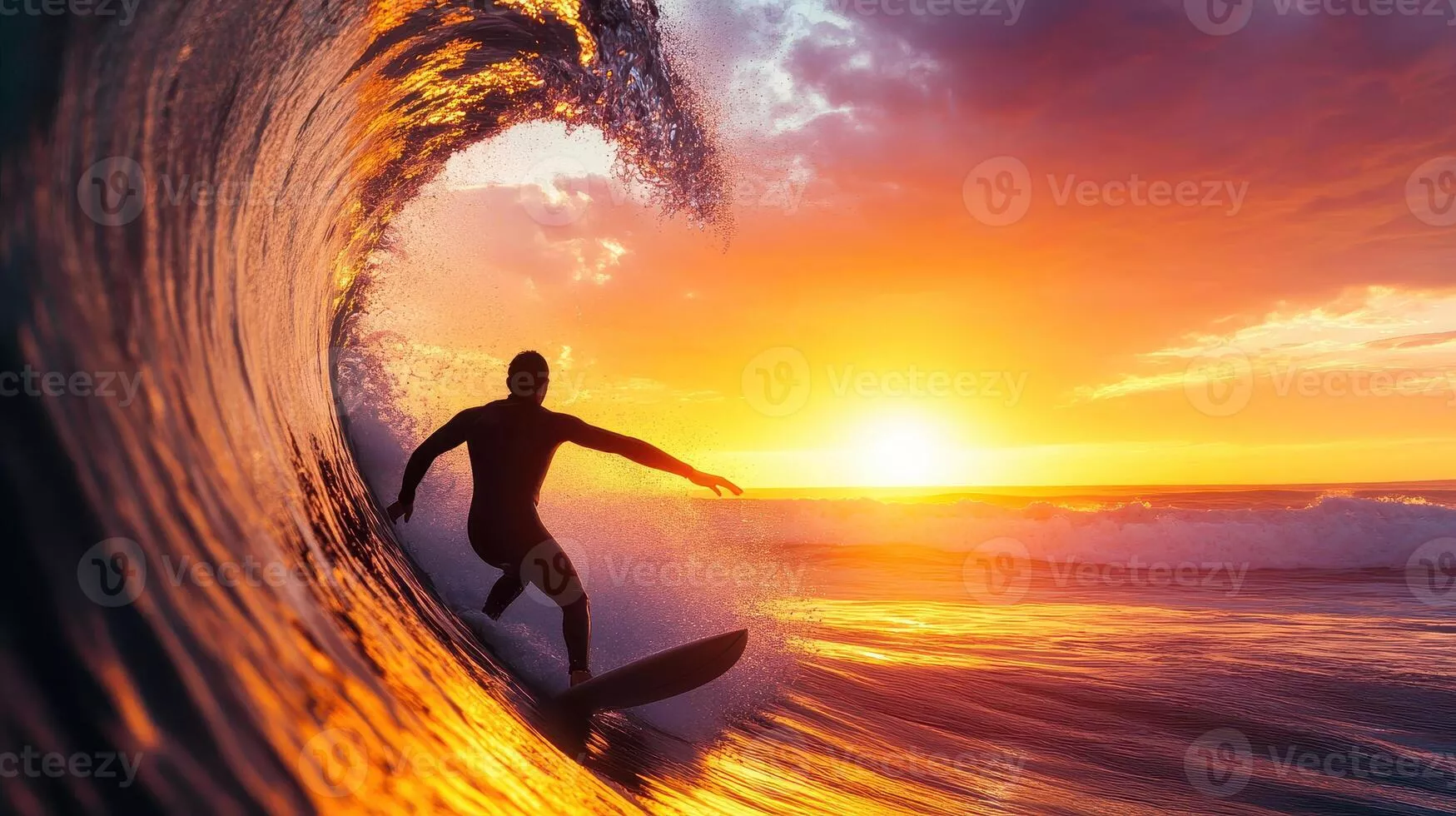 Surfing Sunset Image