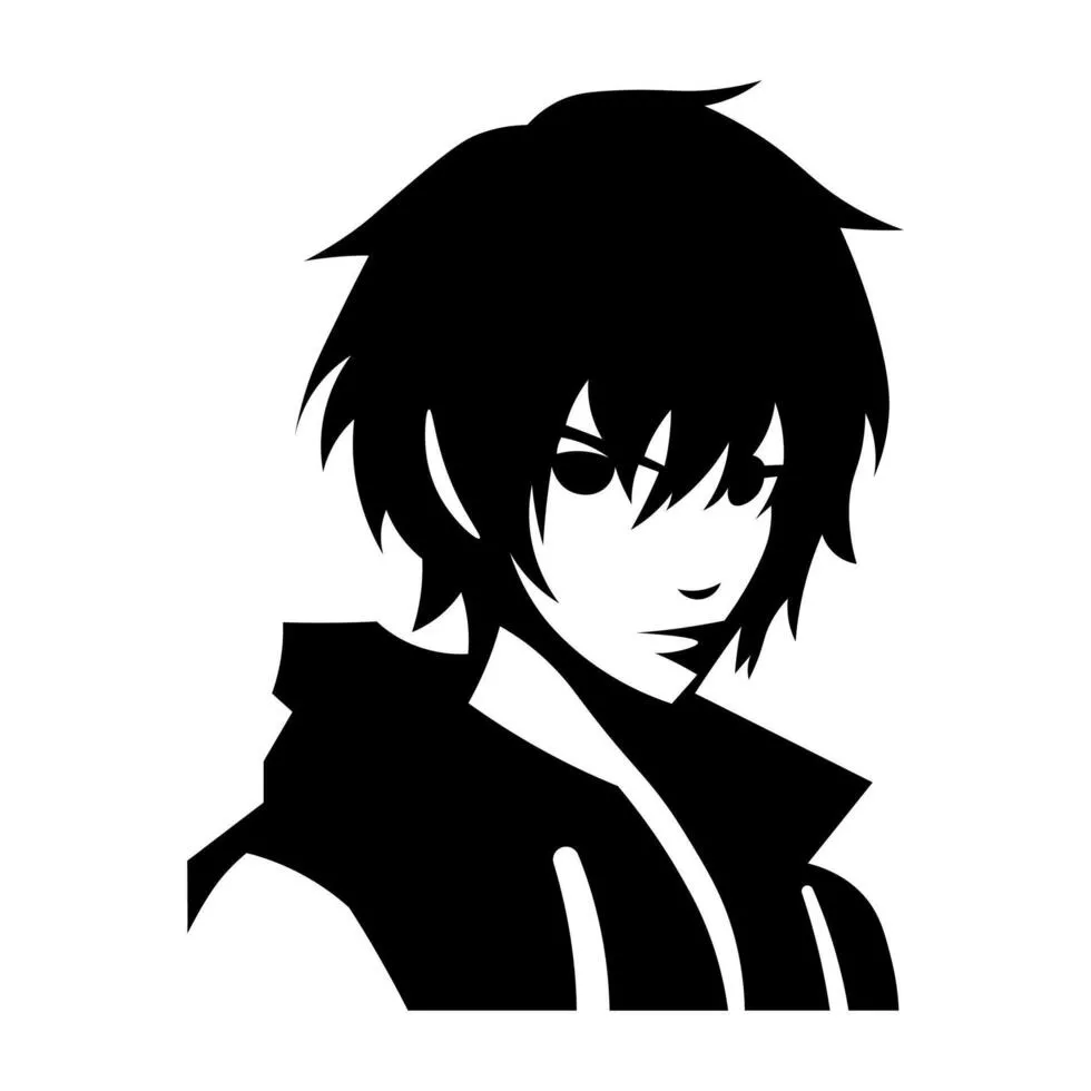 black vector anime boy icon isolated