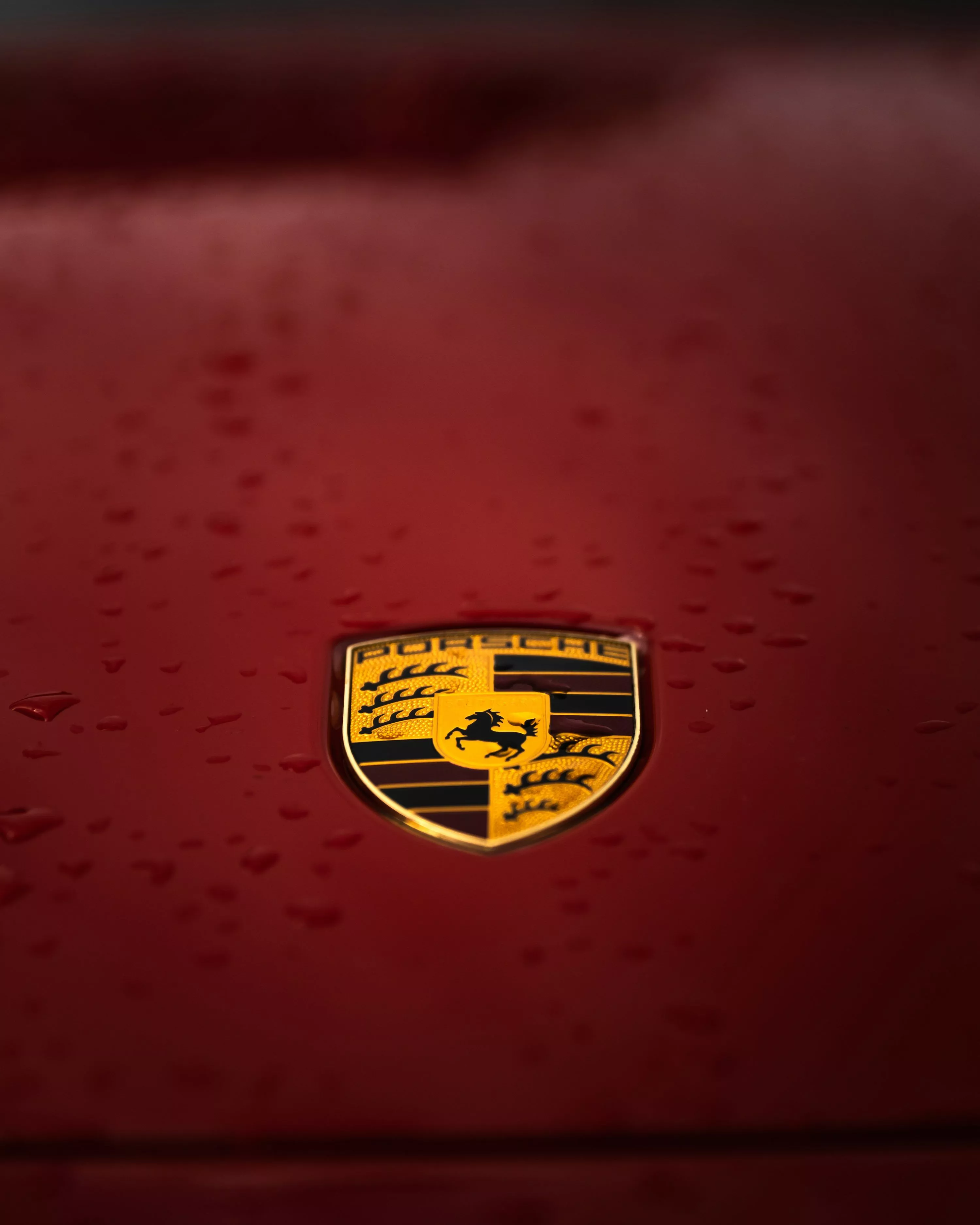 A close up of the emblem on a red car
