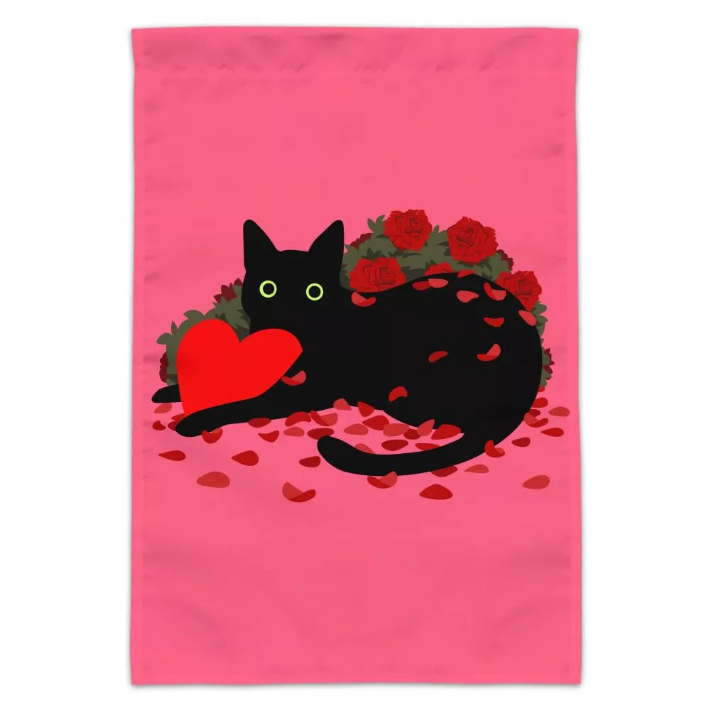 Black Cat Valentines Heart Rose Petals