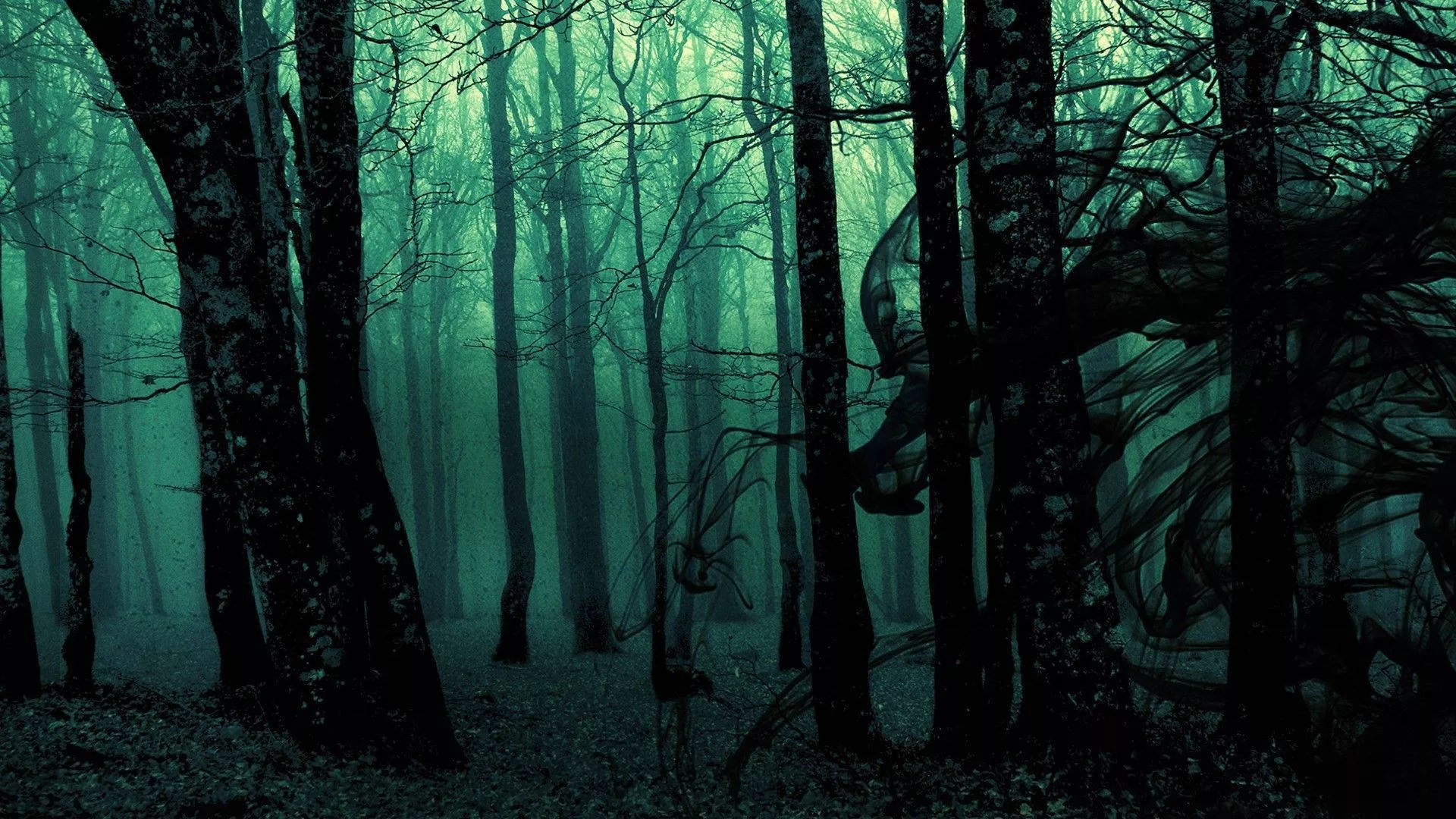 Dark Gothic Blue Green Forest Wallpaper