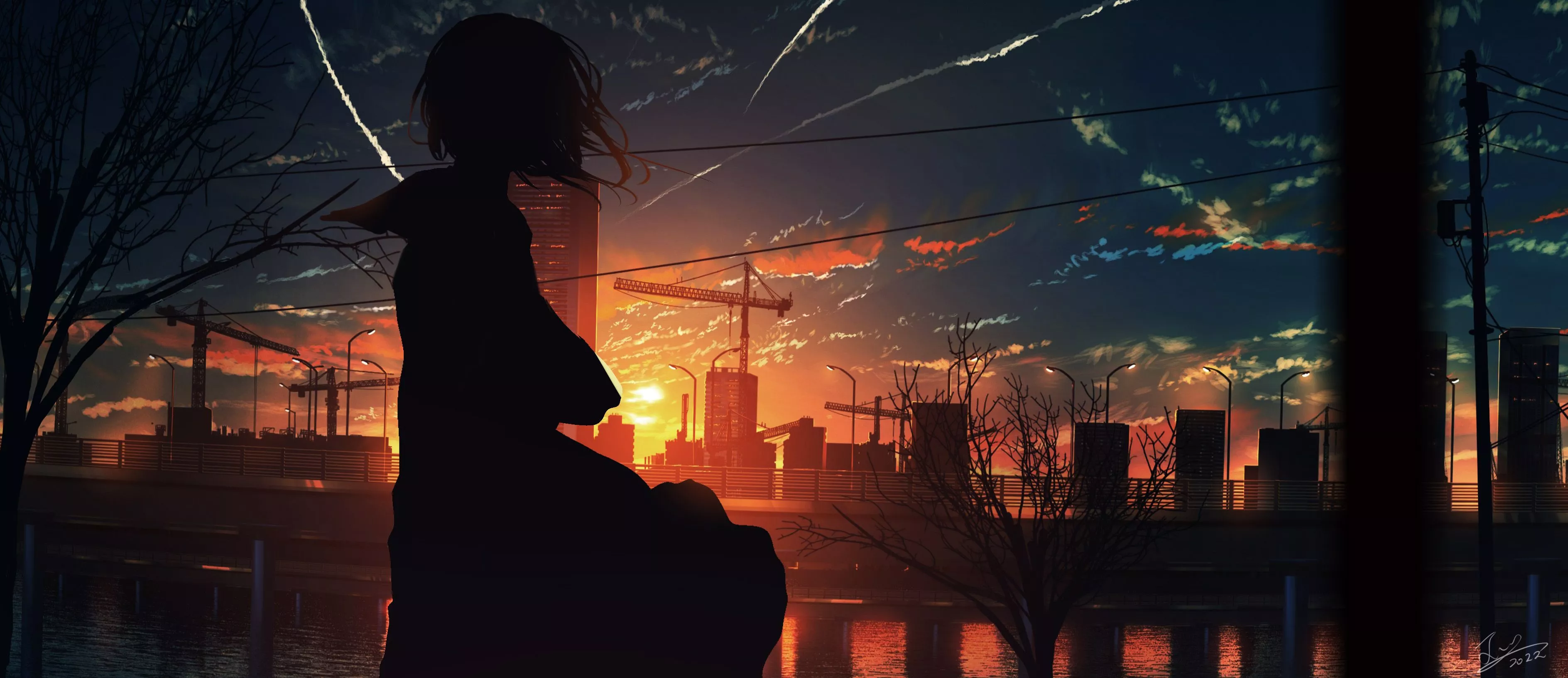 Sunset HD Anime Girl Wallpaper