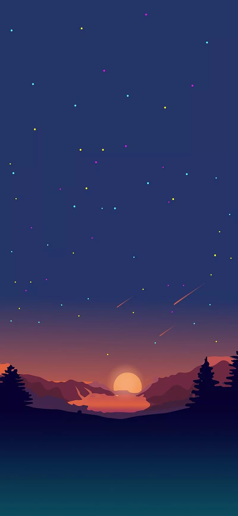 Sunset, mountains, cartoon, nature