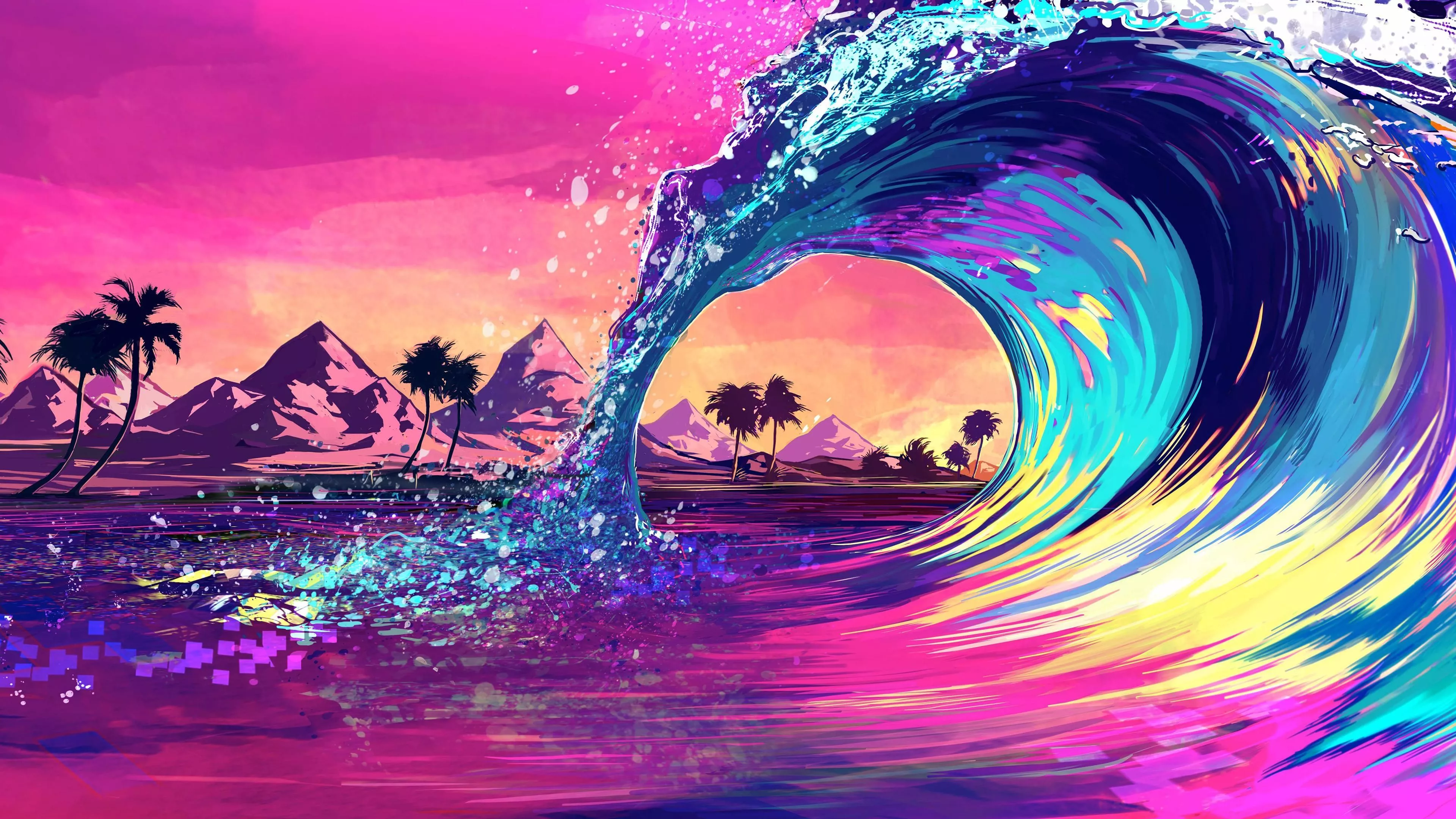 Retro Wave Ocean Wallpaper, HD Artist