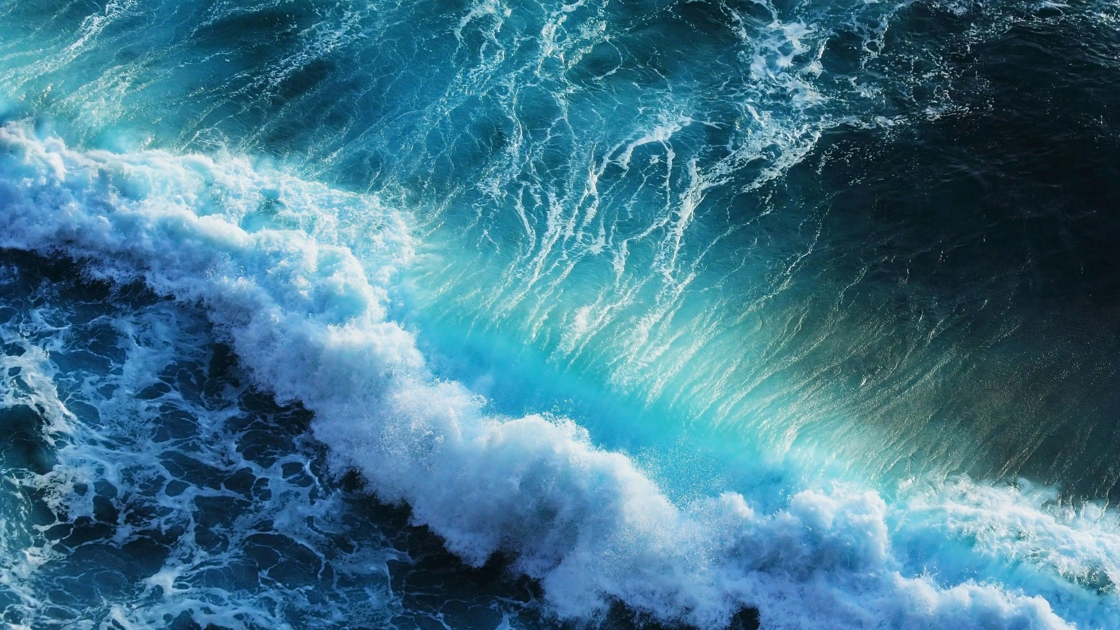 Aerial View Of Ocean Waves Foam Water