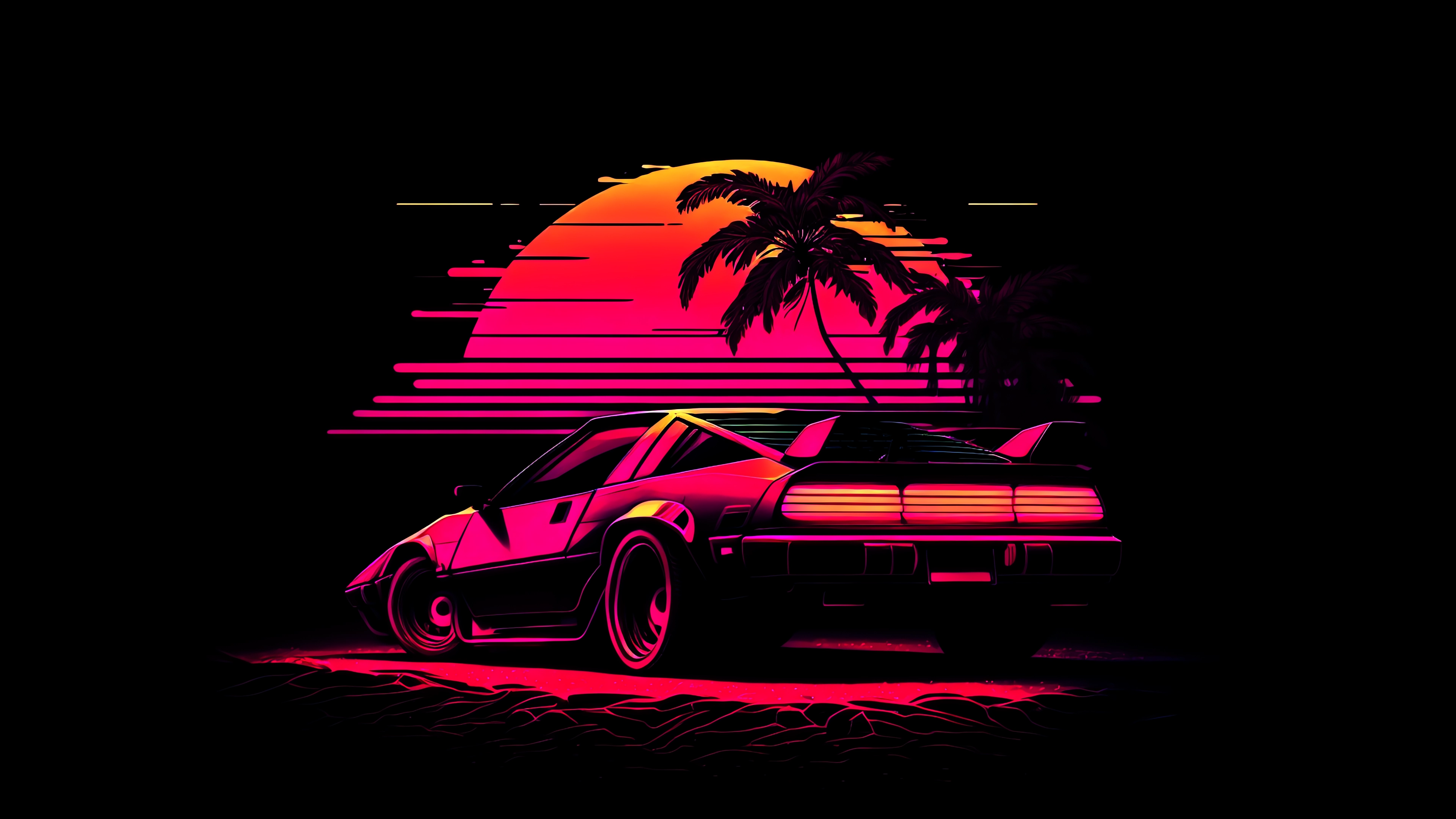 Retro Waves: 4K Synthwave Car Sunset