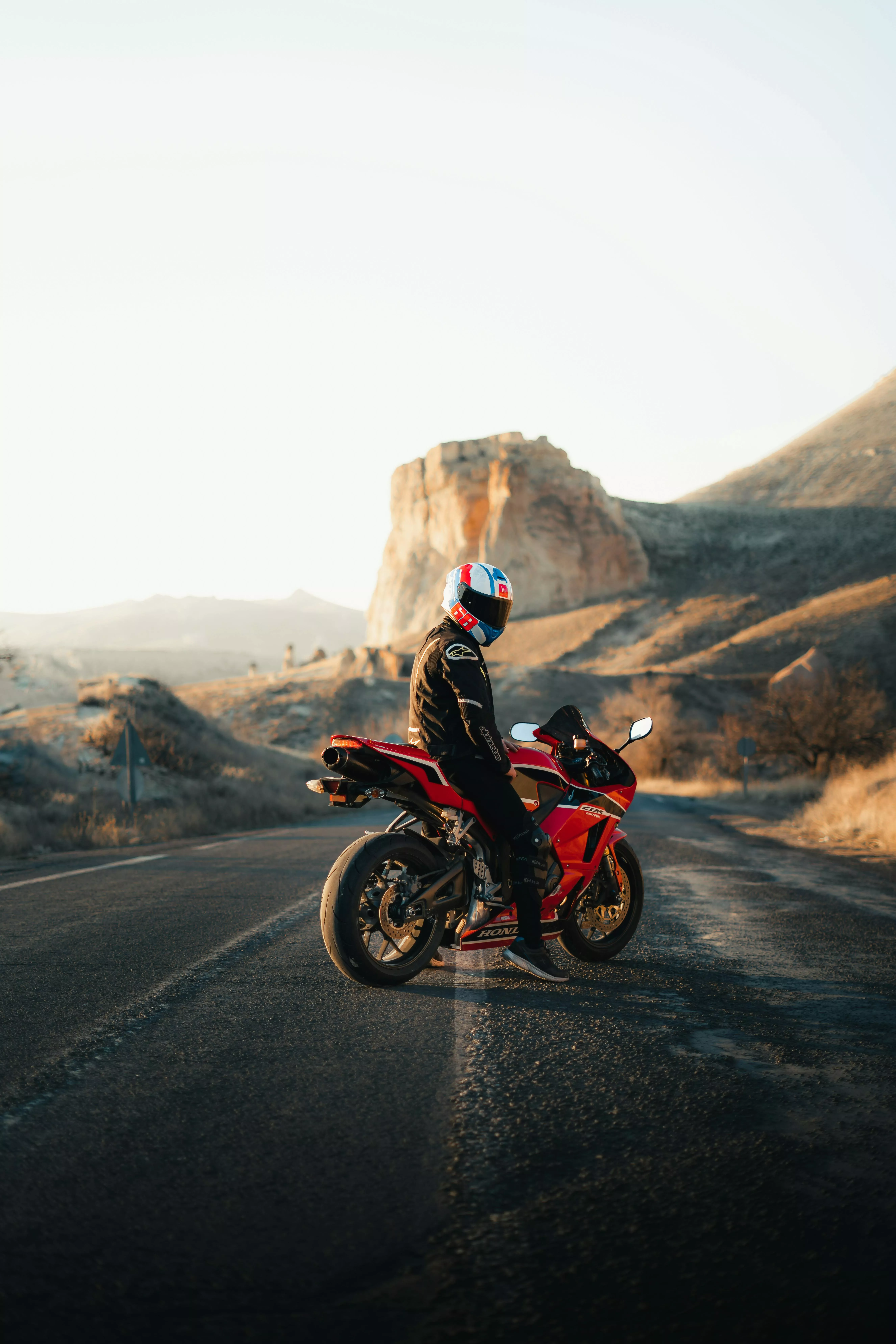 Man on a Motorcycle on the Highway