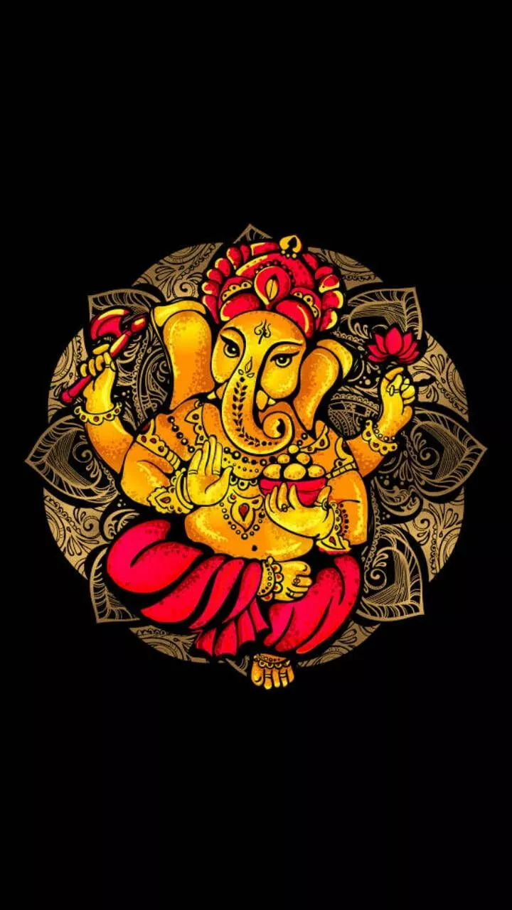 Ganesh On Golden Lotus iPhone Wallpaper