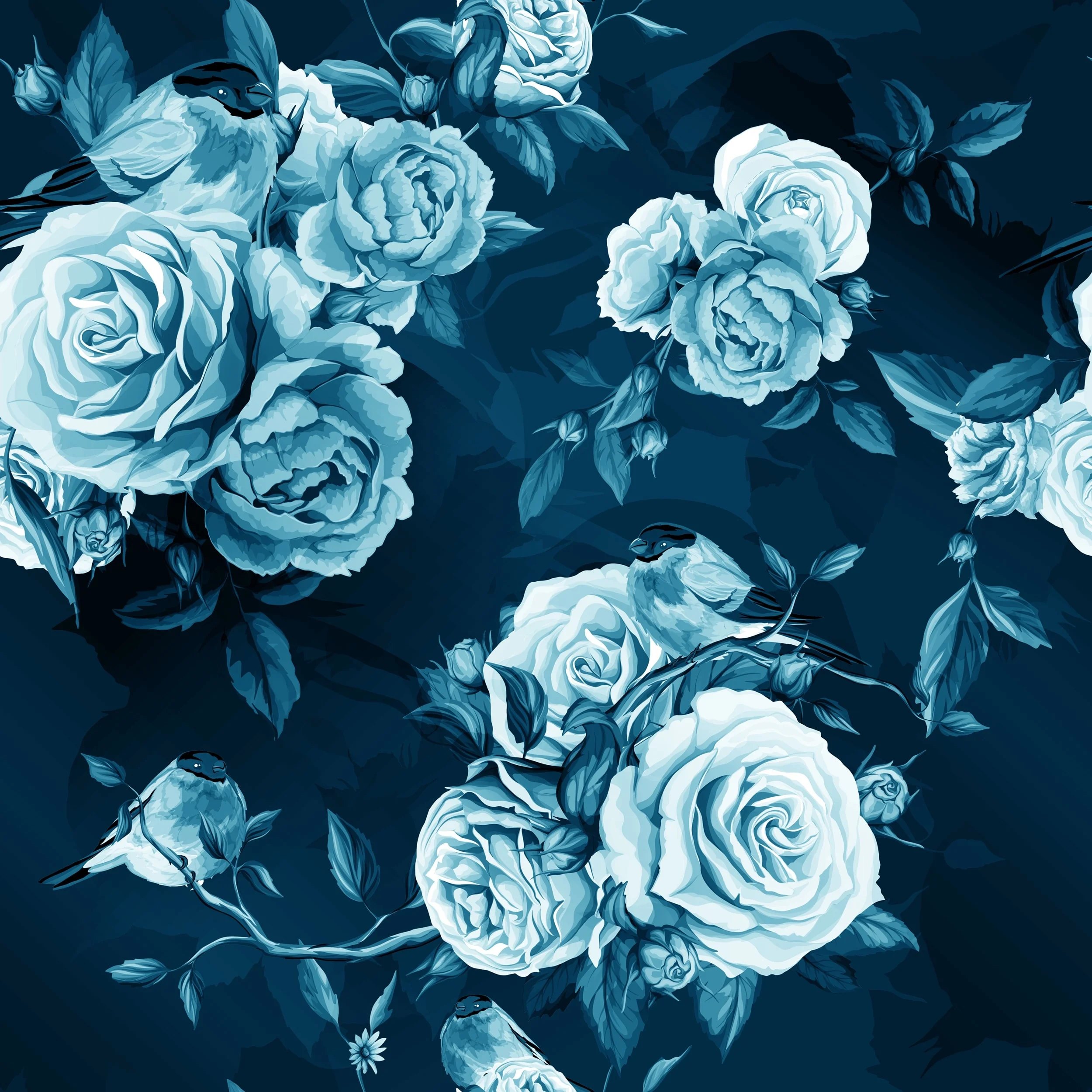 Blue Roses Floral Wallpaper
