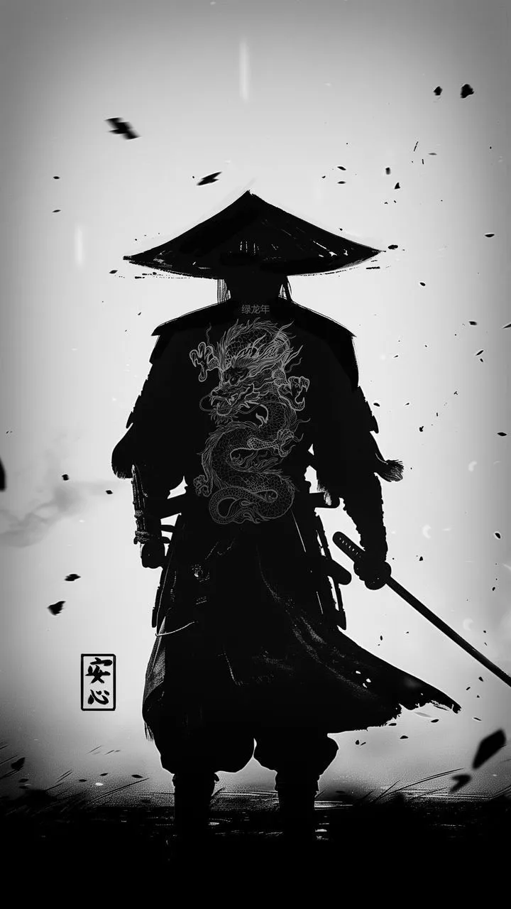 free 4K wallpaper samurai, warrior, katana, bw, art