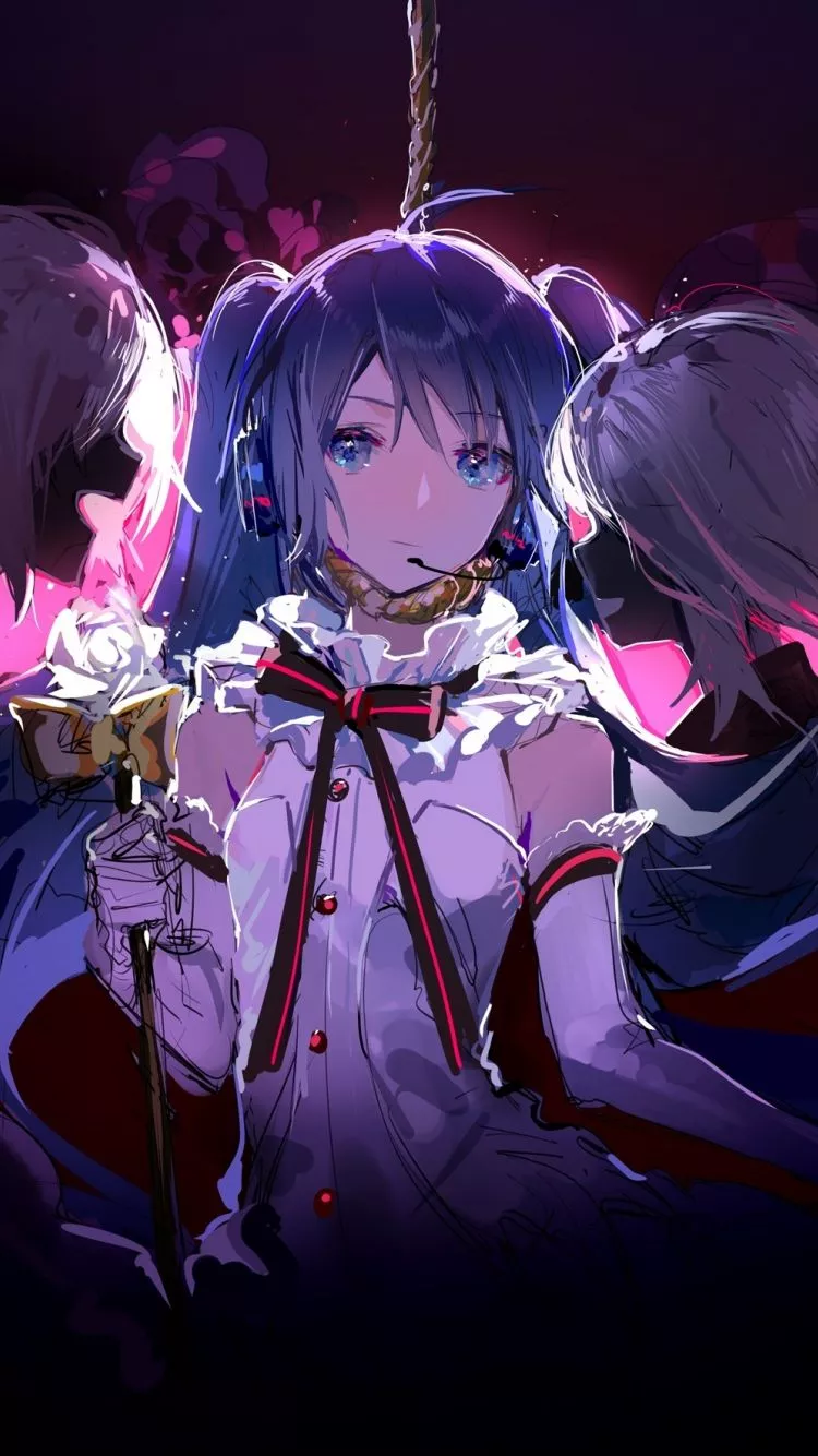 wallpaper 750x1334 hatsune miku, dark