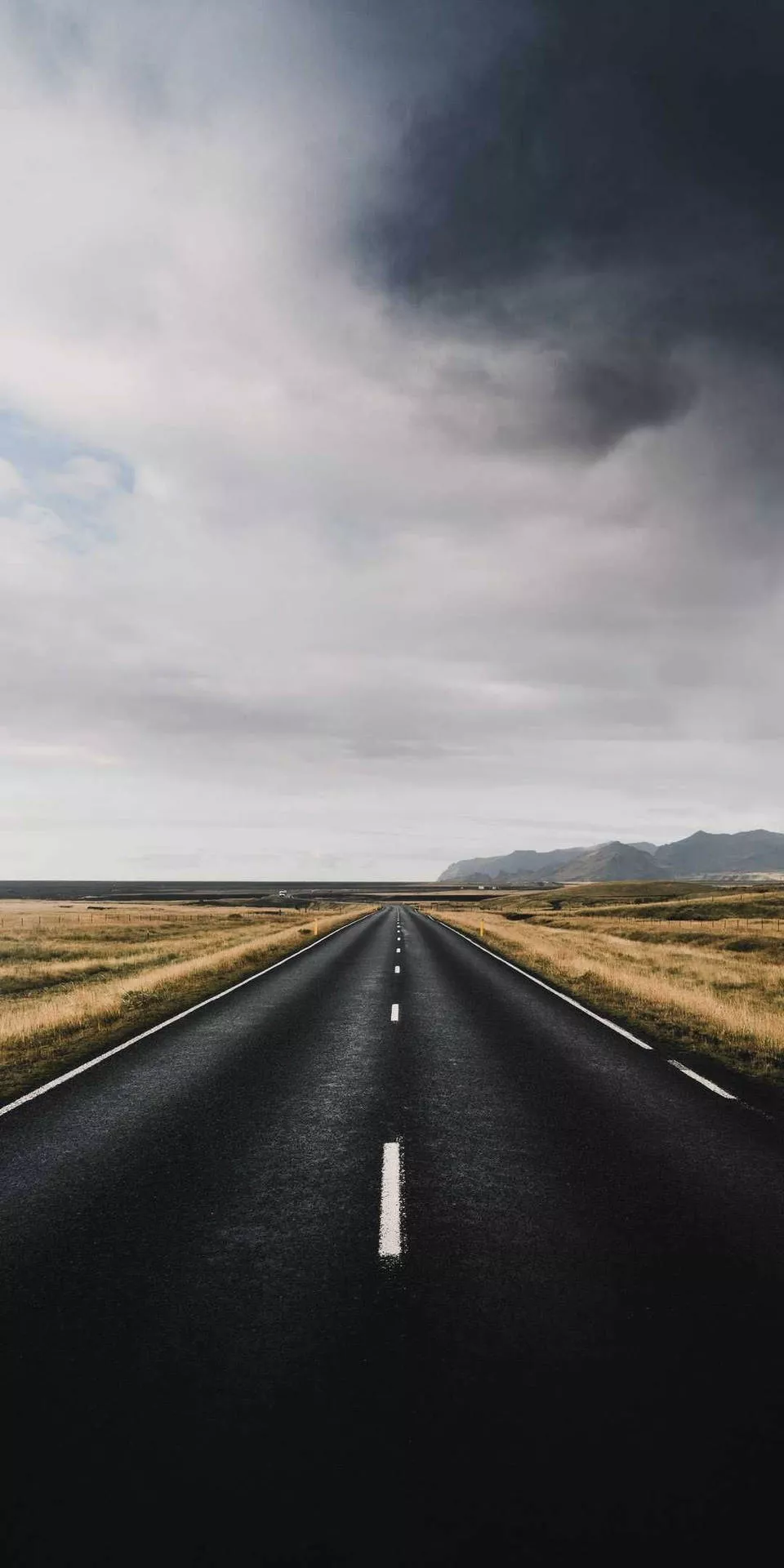 Country Road Dark Grey Clouds Wallpaper